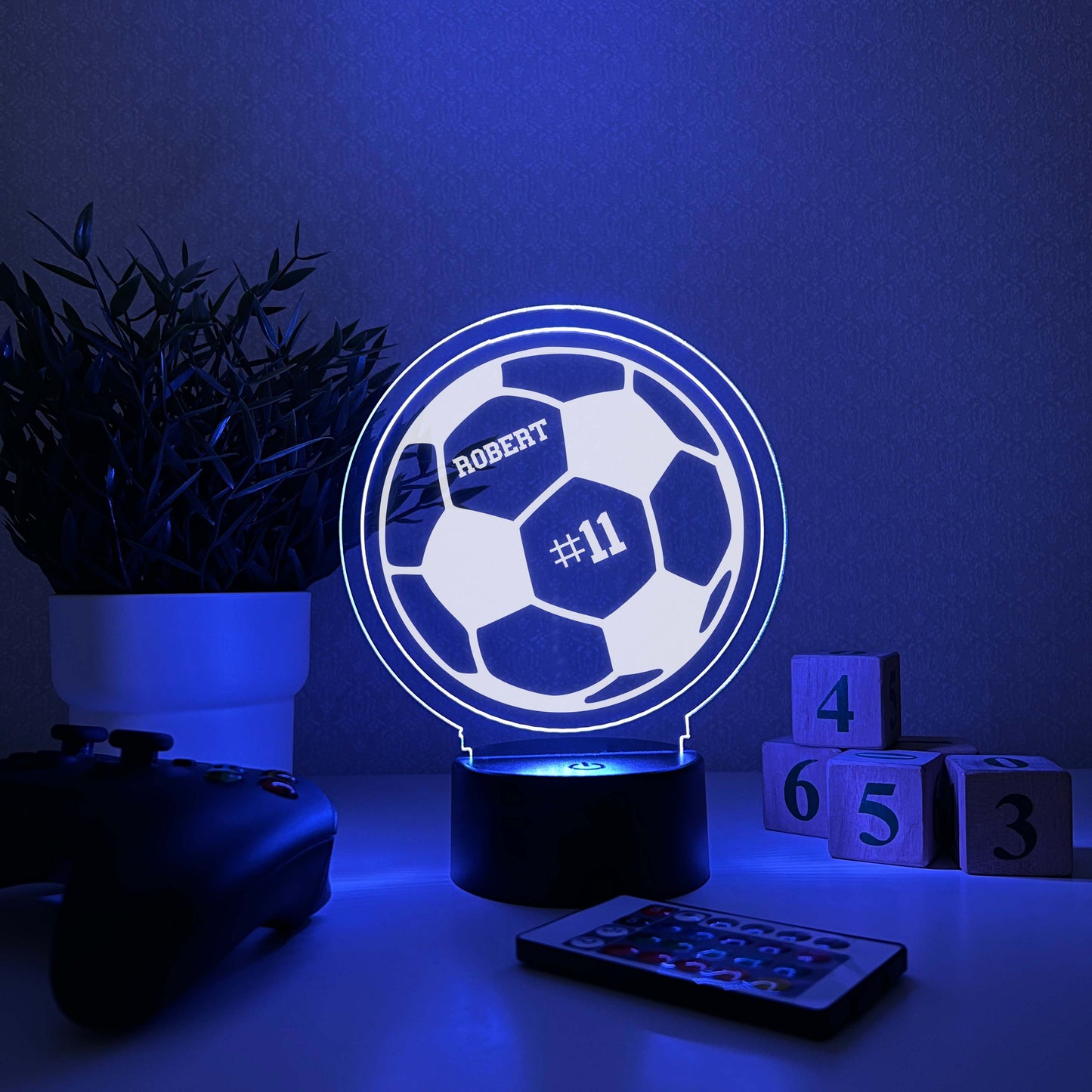 Soccer 3D Night Light, Number personalize, 16 Colors, Gift for Soccer Player, Desk Lamp, Sports Bedroom, Soccer LED Light