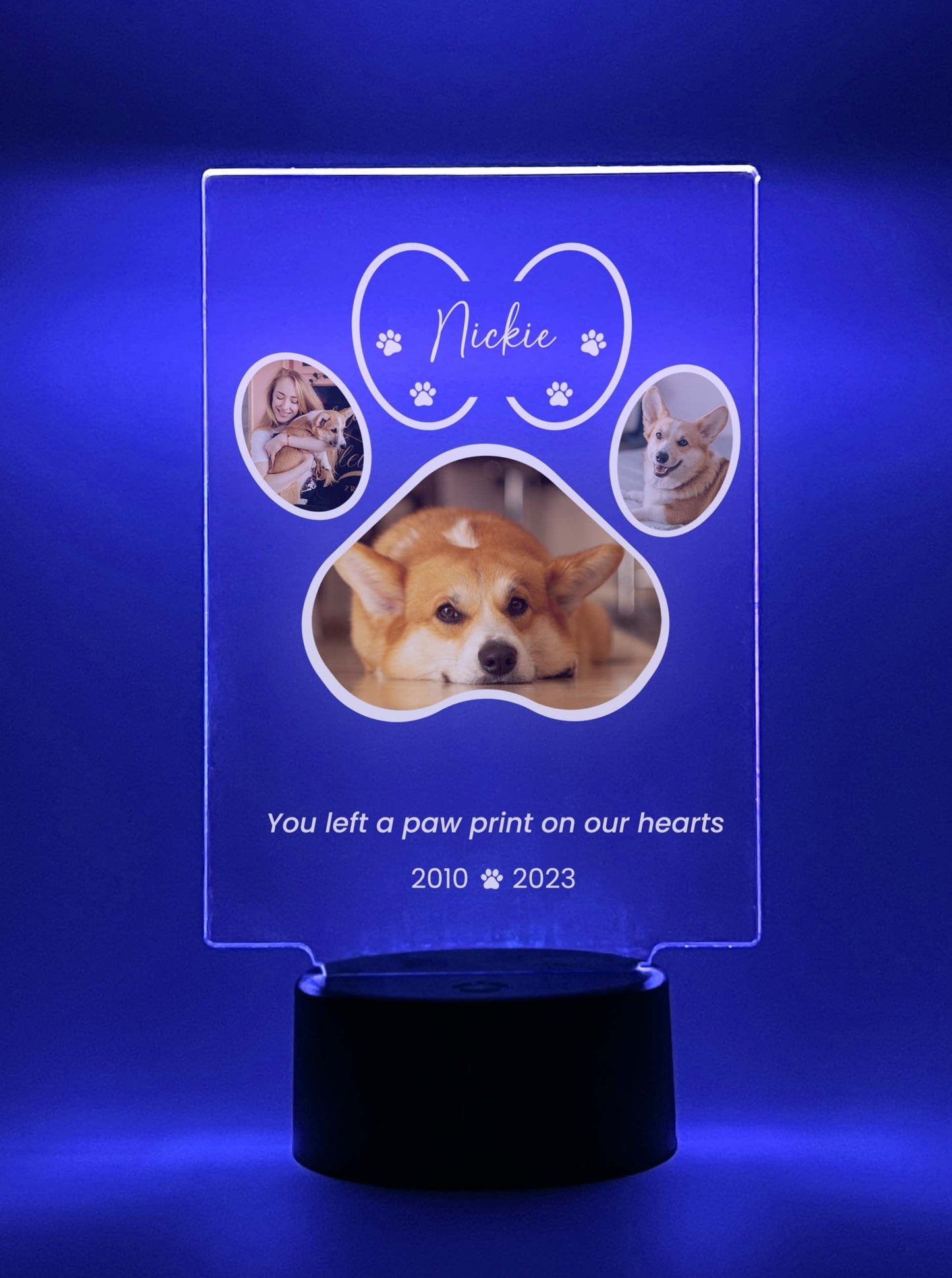 LED Light Up Pet Paw Memorial Plaque, 16 Colors, Pet Memorial Night Light, Personalized Gifts for Pet Loss, Custom Pet Photo, Custom Pet Memorial Gifts