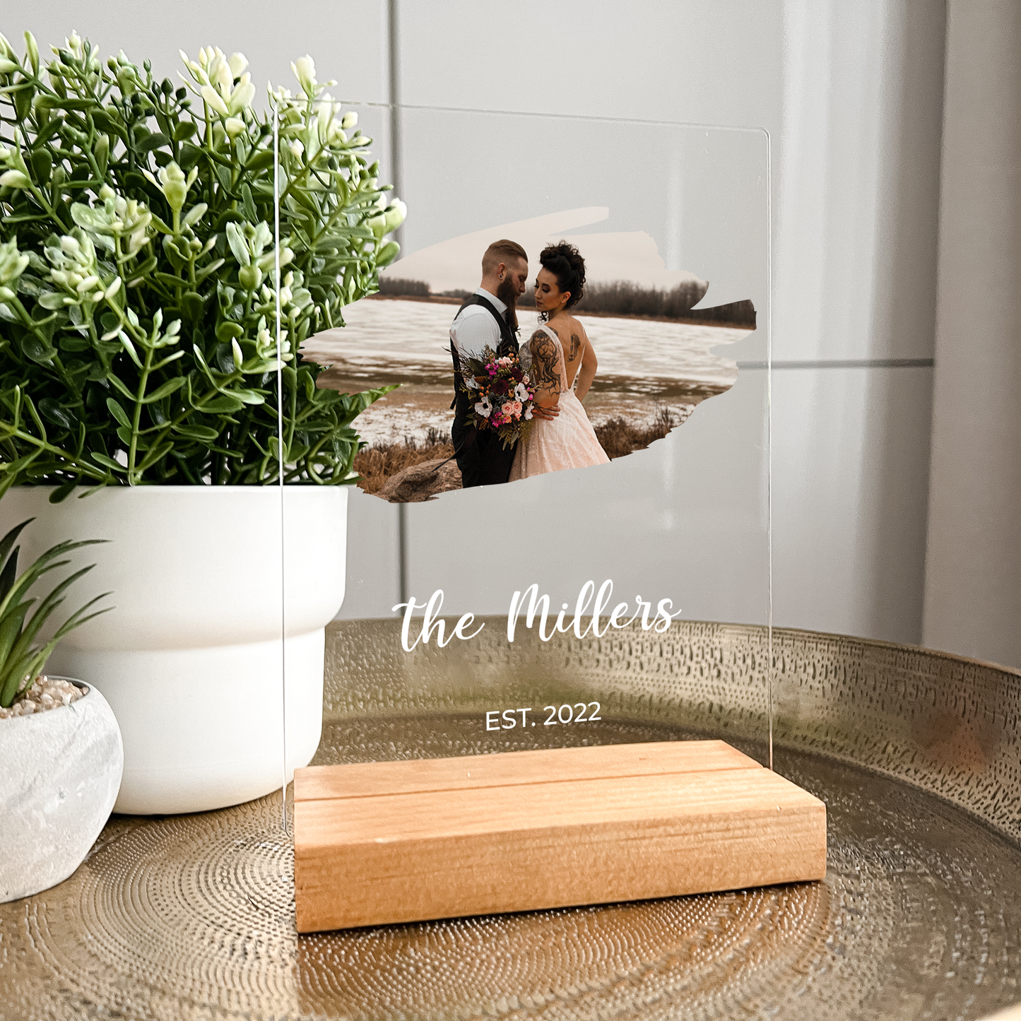 Personalized Custom Photo Couples Collage Wood Base Desk Table Stand