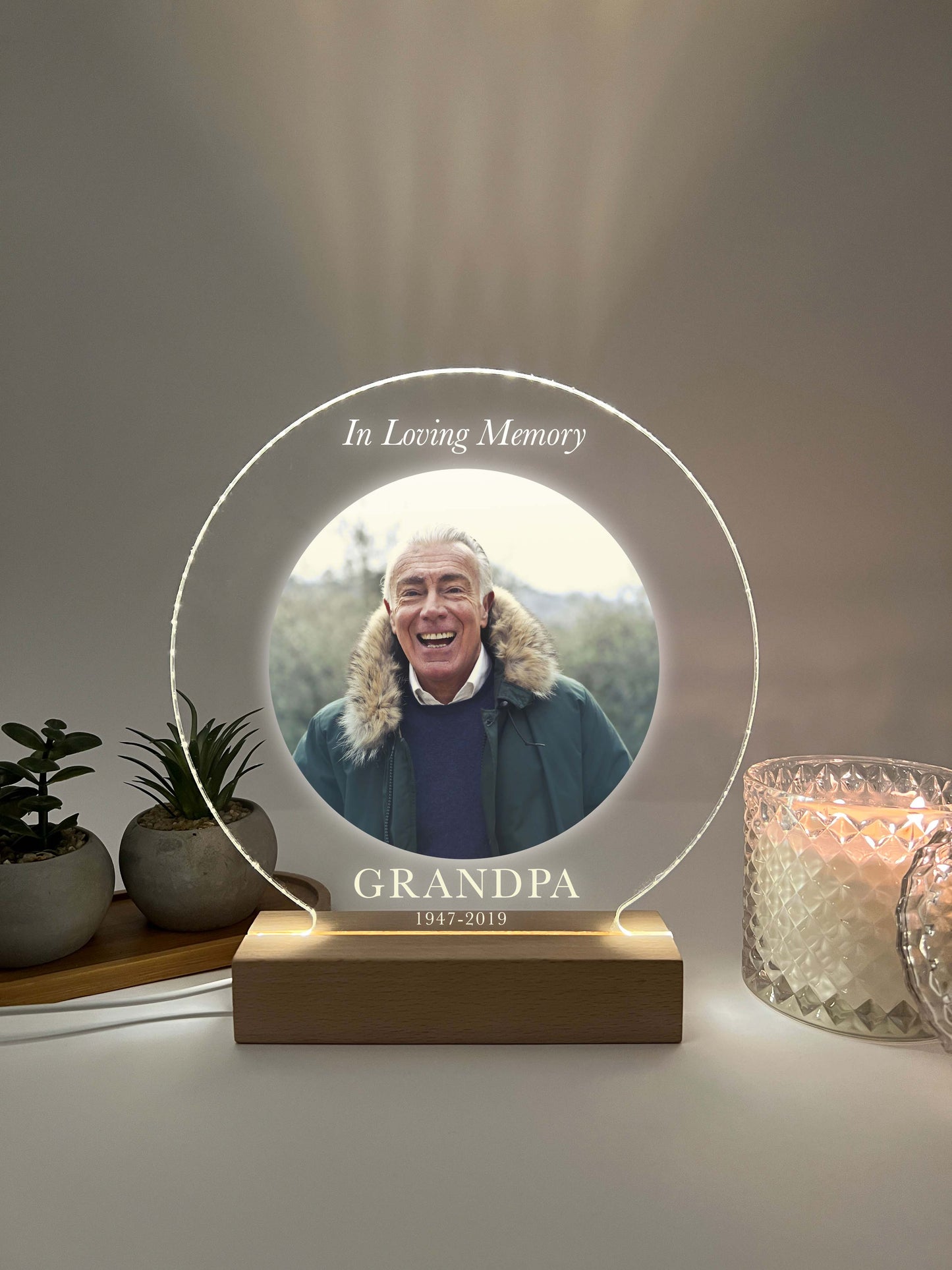 Custom Personalized Photo LED Wood Stand Room Night Light Up Table Lamp In Loving Memory Condolence Remembrance Loss Sympathy Memorial Gift