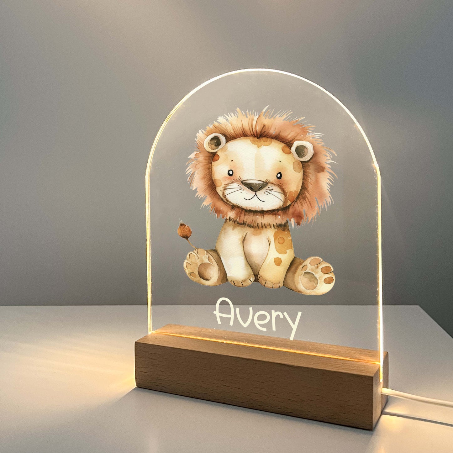 Personalized Custom Cute Lion Night LED Lamp For Kids Room, Baby Gift, Girls Boys Night Light, Bedroom Nursery Decor, Night Light Gift