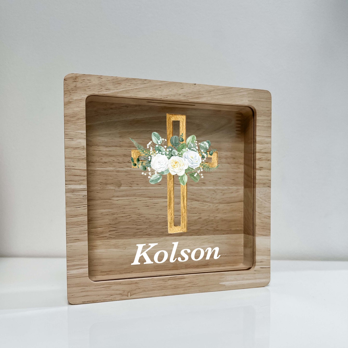 Personalized White Flowers Baptism Savings Banks