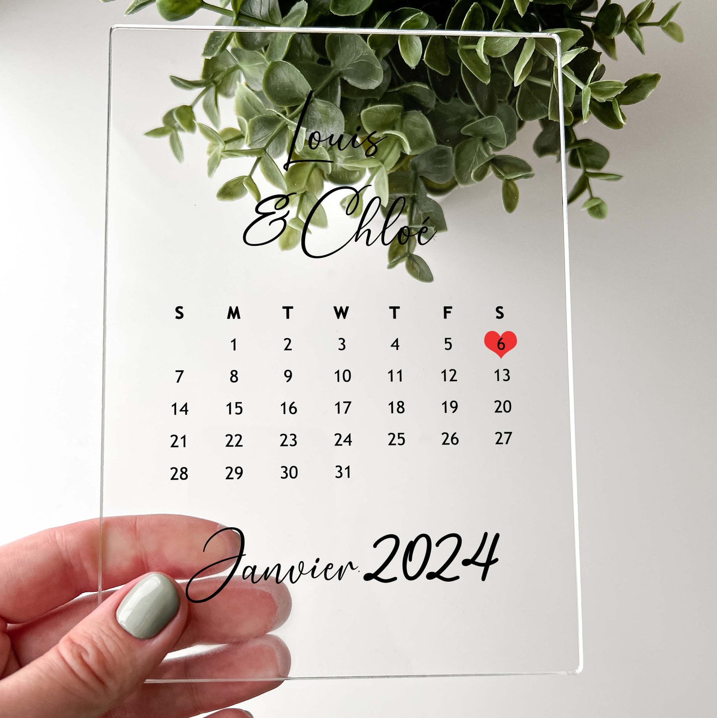 Personalized Anniversary Calendar with Wooden Desk Stand, Wedding Couples, Date, Month, Memories, Gifts