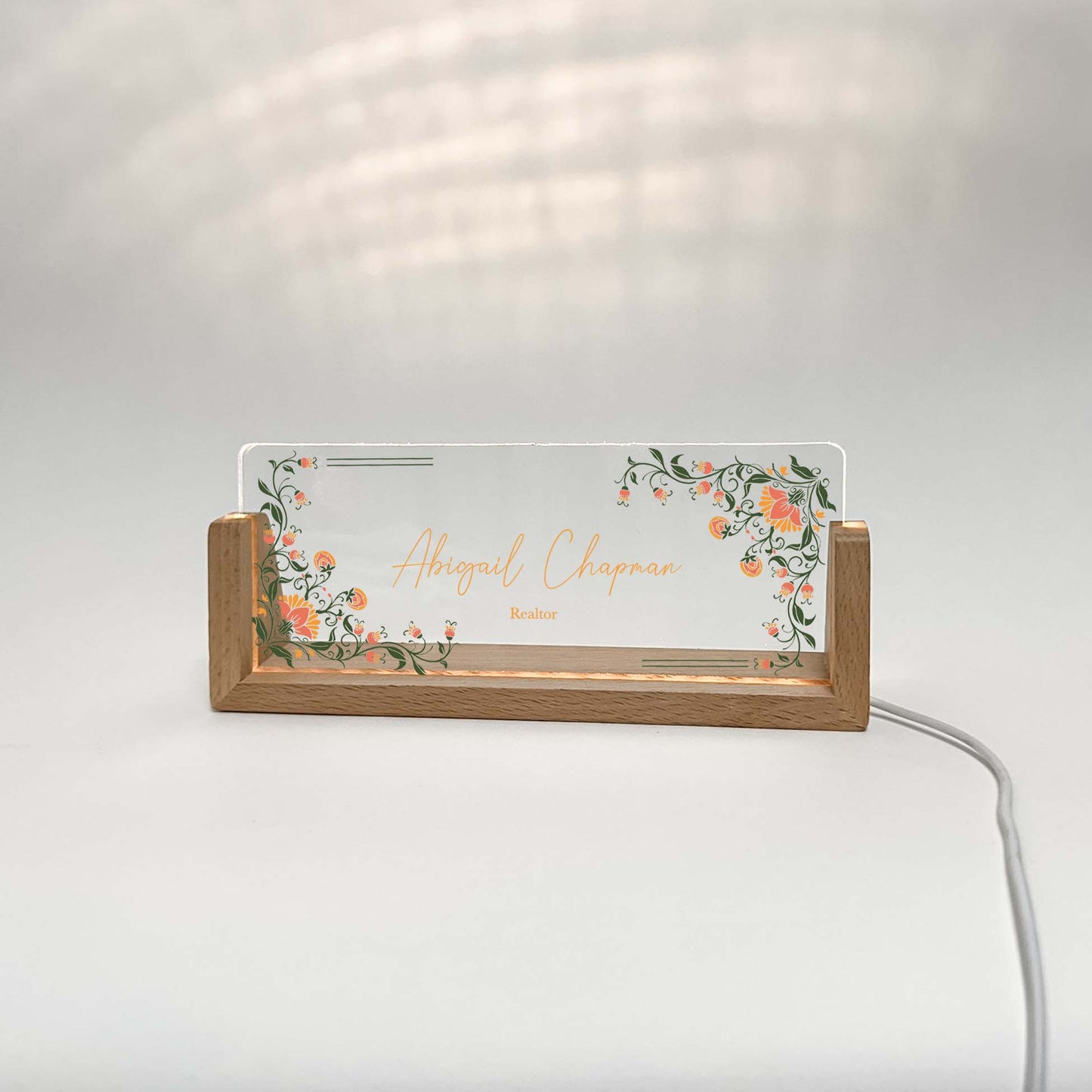 Personalized Desk Name Plate With Wooden Base, orange and yellow , Lighted LED Light Nameplate, Desk Accessories, Office Gifts for Boss Coworkers, New Job Gifts