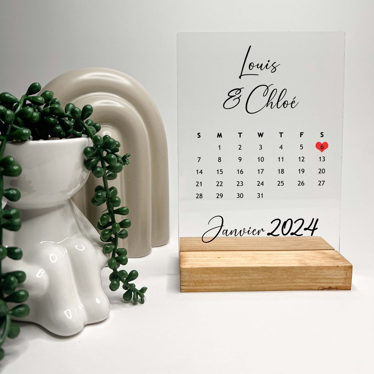 Personalized Anniversary Calendar with Wooden Desk Stand, Wedding Couples, Date, Month, Memories, Gifts