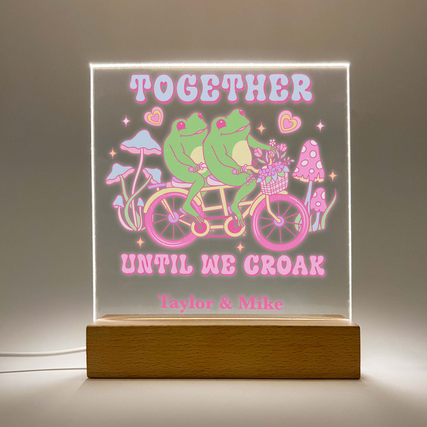 Personalized Love Together Frogs Wood Desk Stand Light Up LED Lamp, Heart Valentines Gift, Couples gift, Gift for Her, Anniversary Gift