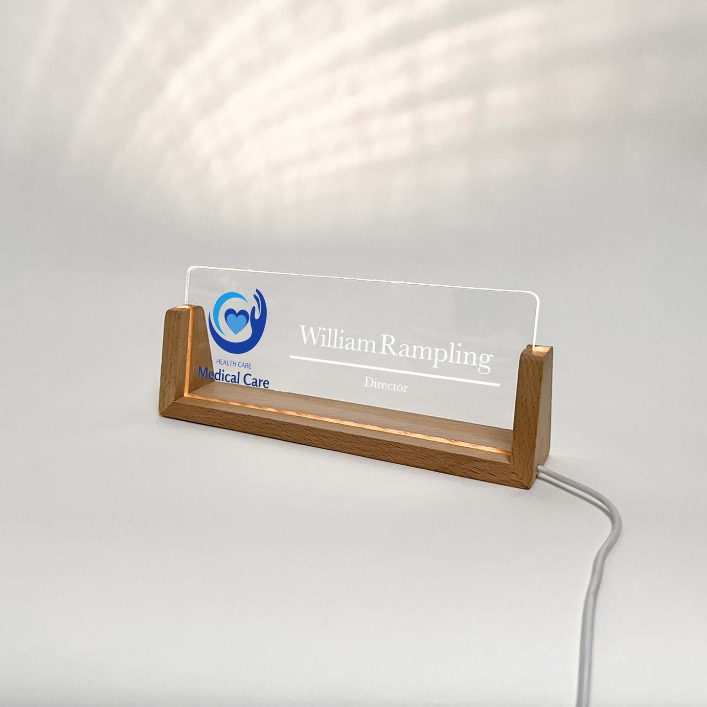 Personalized Name plate with wooden stand, LED lamp, Company Logo photo ,Lighted LED Light Nameplate, Desk Accessories, Office Gifts for Boss Coworkers, New Job Gift