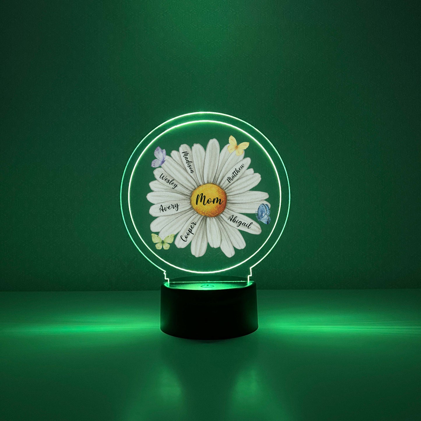 Custom 16 Colors LED Wood Stand Personalized Daisy Blossom Night Light Up Lamp for Moms & Grandmas, Children Names on Pedals With Remote