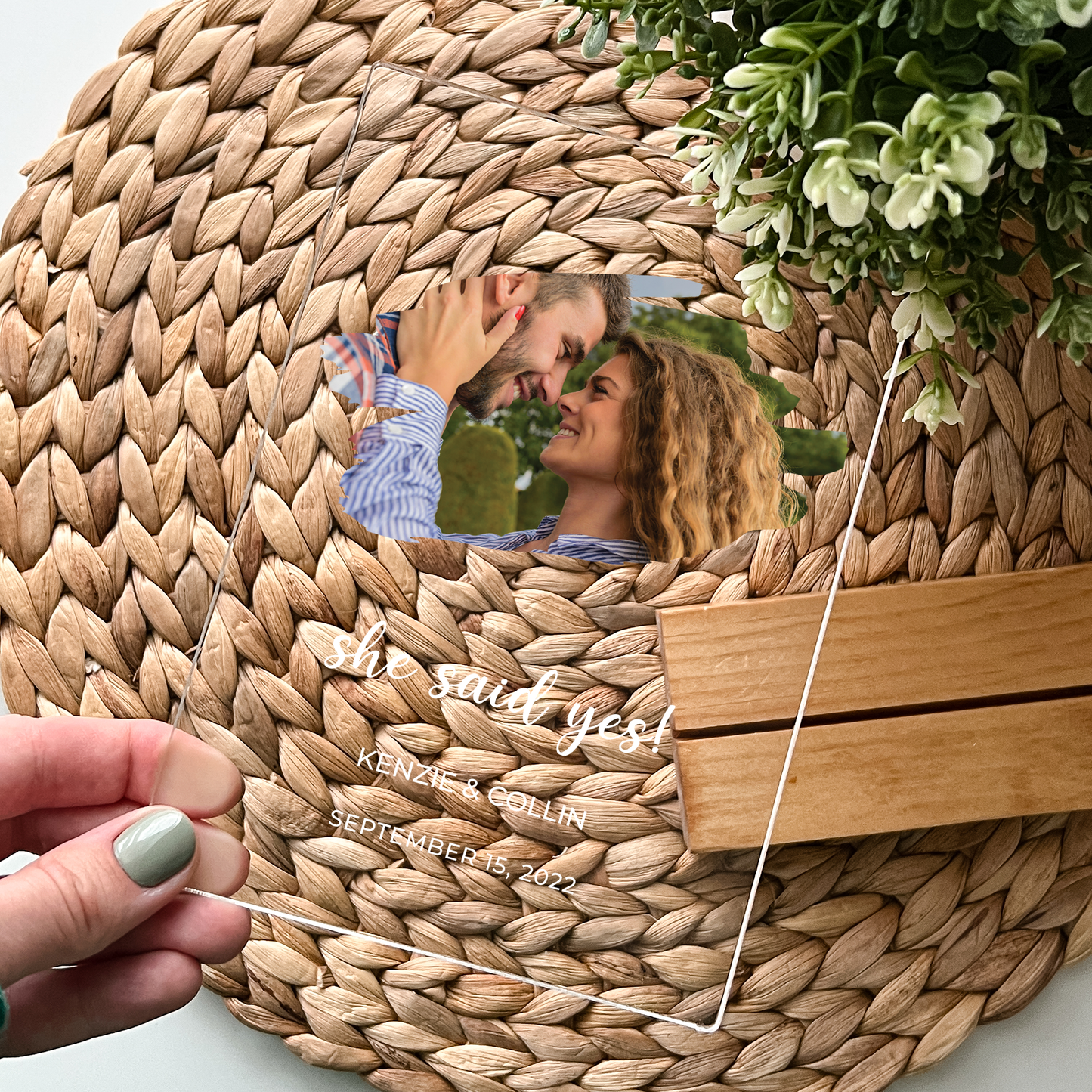 Personalized Custom Photo Couples Collage Wood Base Desk Table Stand