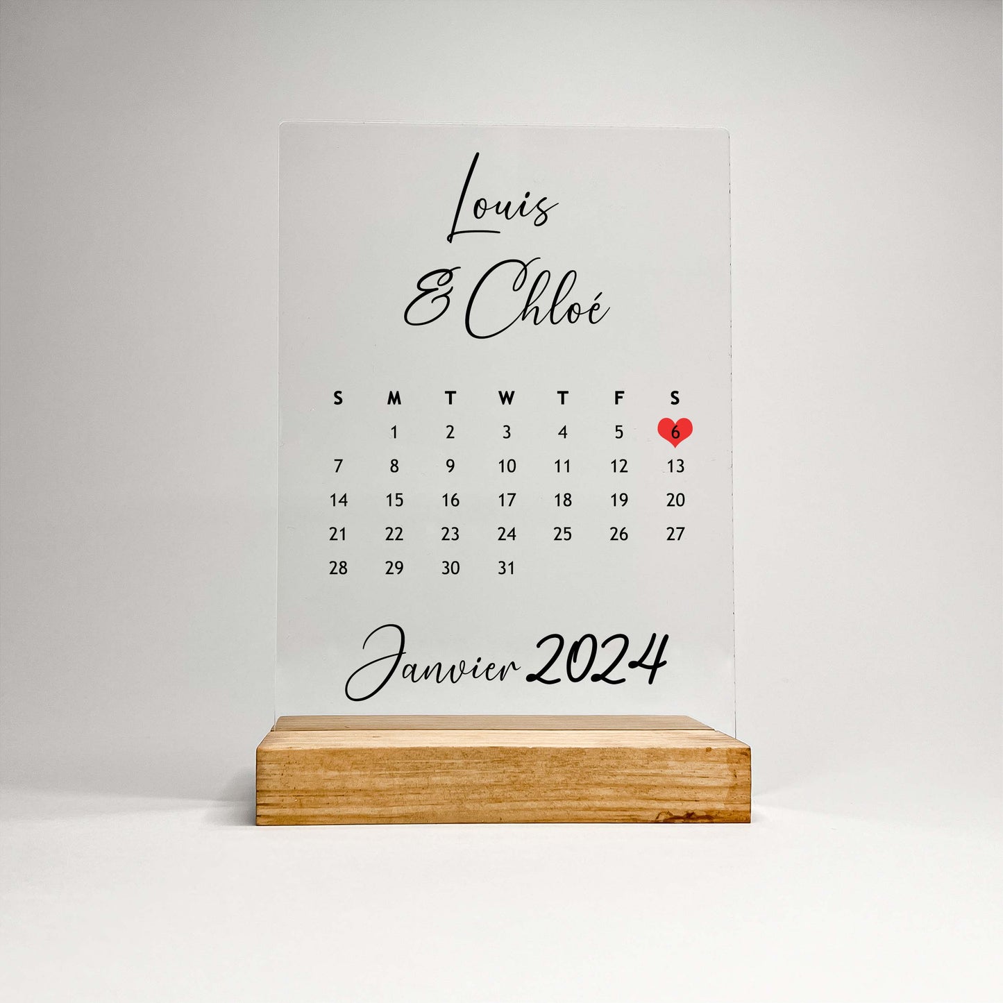 Personalized Anniversary Calendar with Wooden Desk Stand, Wedding Couples, Date, Month, Memories, Gifts