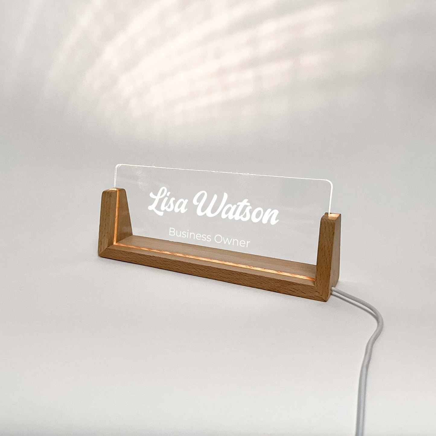 Personalized Desk Name Plate With Wooden Base cursive font, Lighted LED Light Nameplate, Desk Accessories, Office Gifts for Boss Coworkers, New Job Gifts