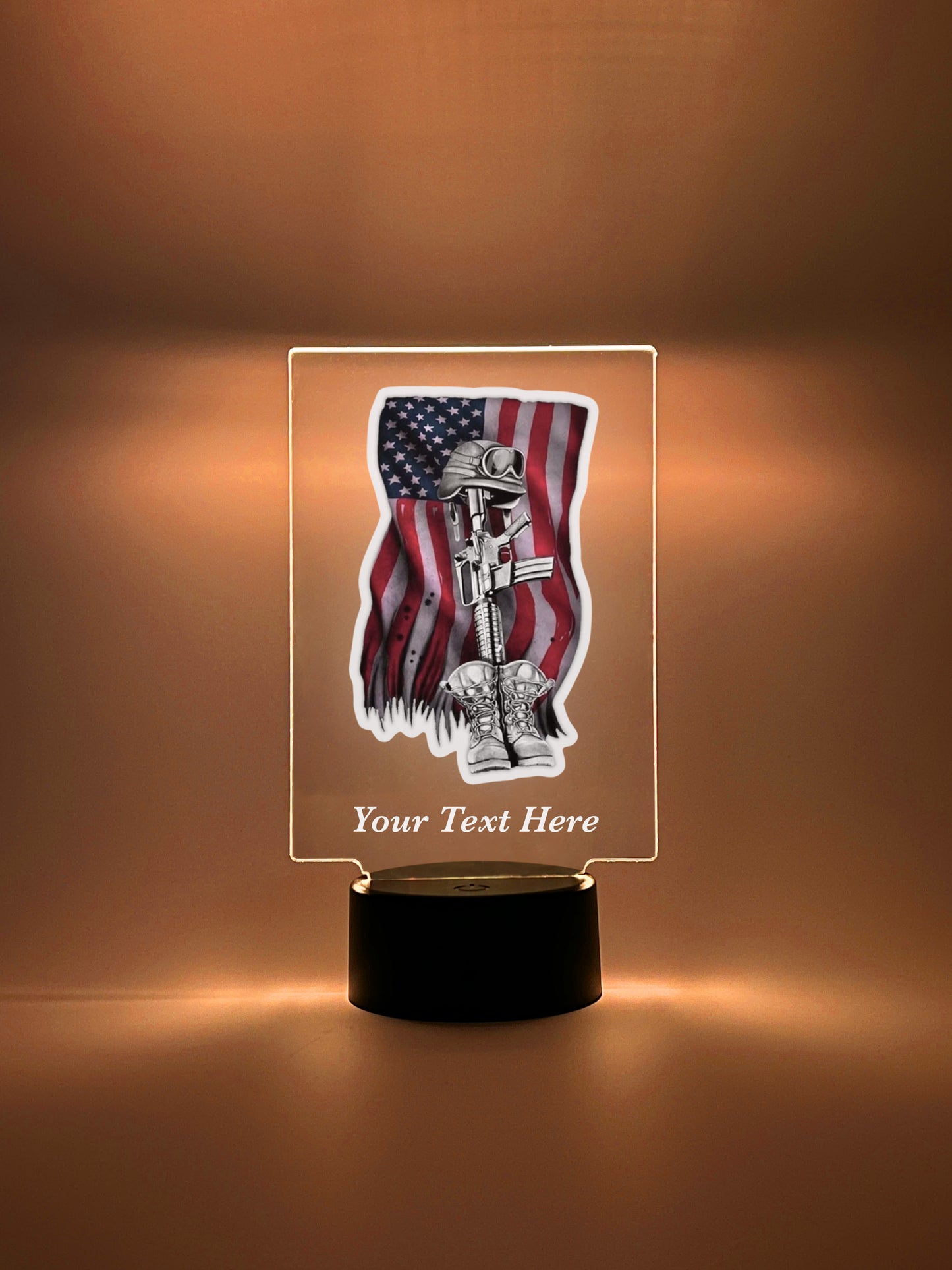 Personalized LED Light In Loving Memory Condolence Remembrance Loss, Fallen Soldier, Military, American Flag, Warrior, Heroes, Memorial Gift