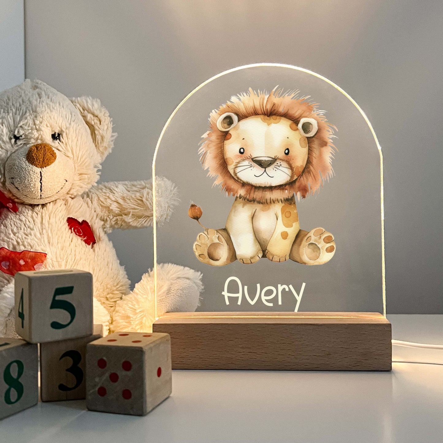 Personalized Custom Cute Lion Night LED Lamp For Kids Room, Baby Gift, Girls Boys Night Light, Bedroom Nursery Decor, Night Light Gift