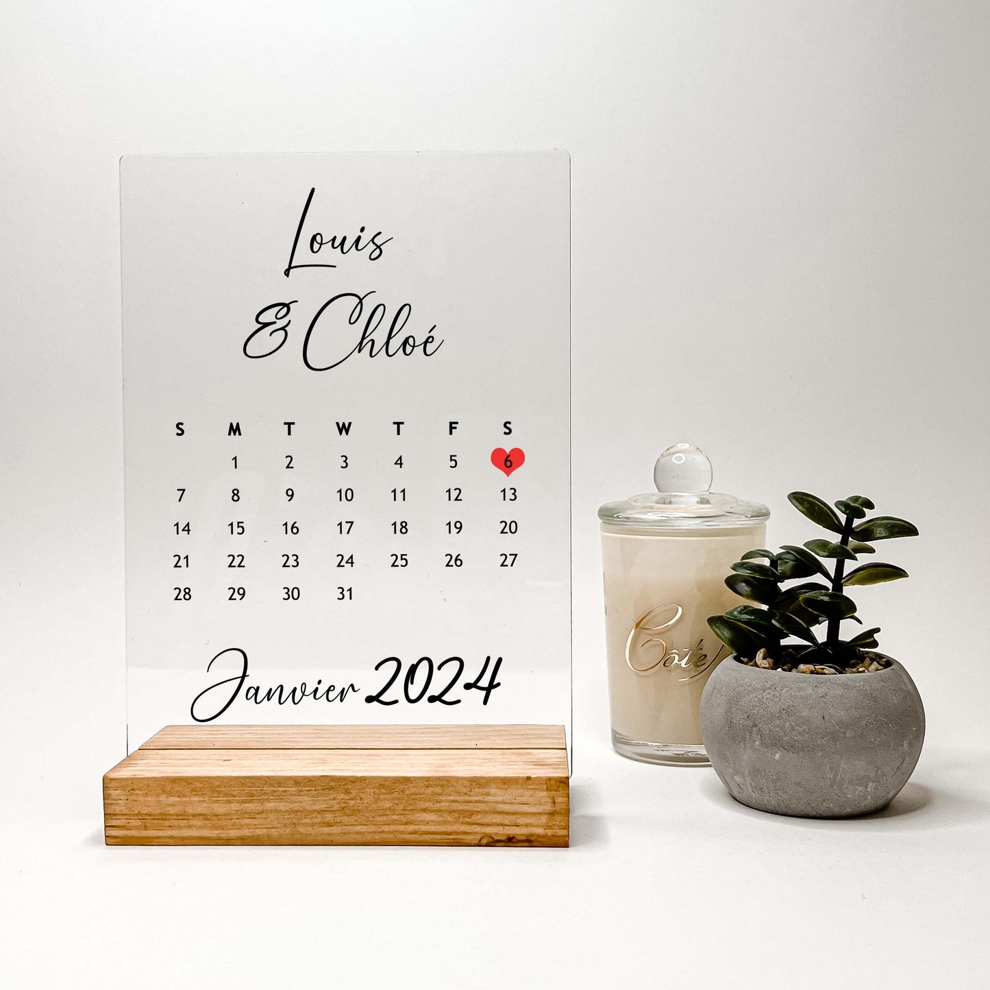 Personalized Anniversary Calendar with Wooden Desk Stand, Wedding Couples, Date, Month, Memories, Gifts
