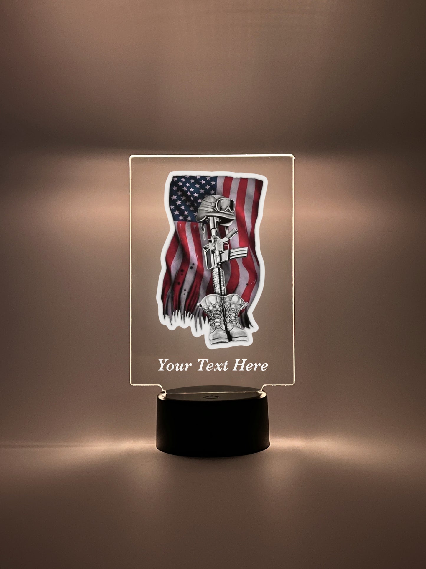 Personalized LED Light In Loving Memory Condolence Remembrance Loss, Fallen Soldier, Military, American Flag, Warrior, Heroes, Memorial Gift