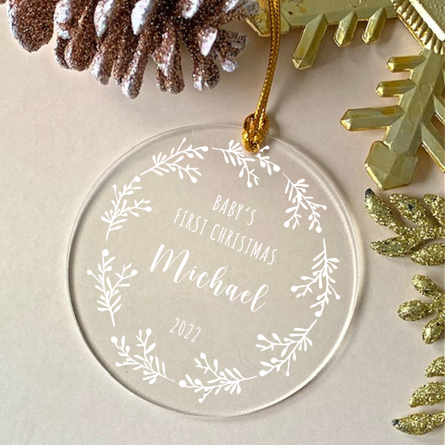 Baby's First Christmas Ornament with Personalized Engraved Name