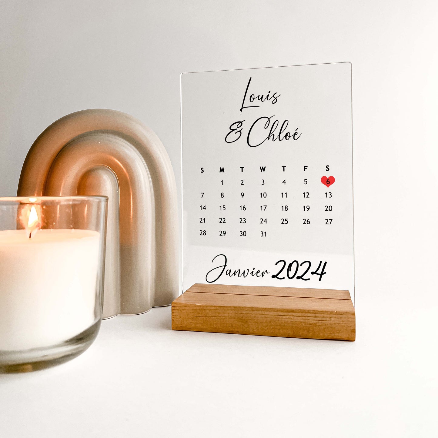 Personalized Anniversary Calendar with Wooden Desk Stand, Wedding Couples, Date, Month, Memories, Gifts