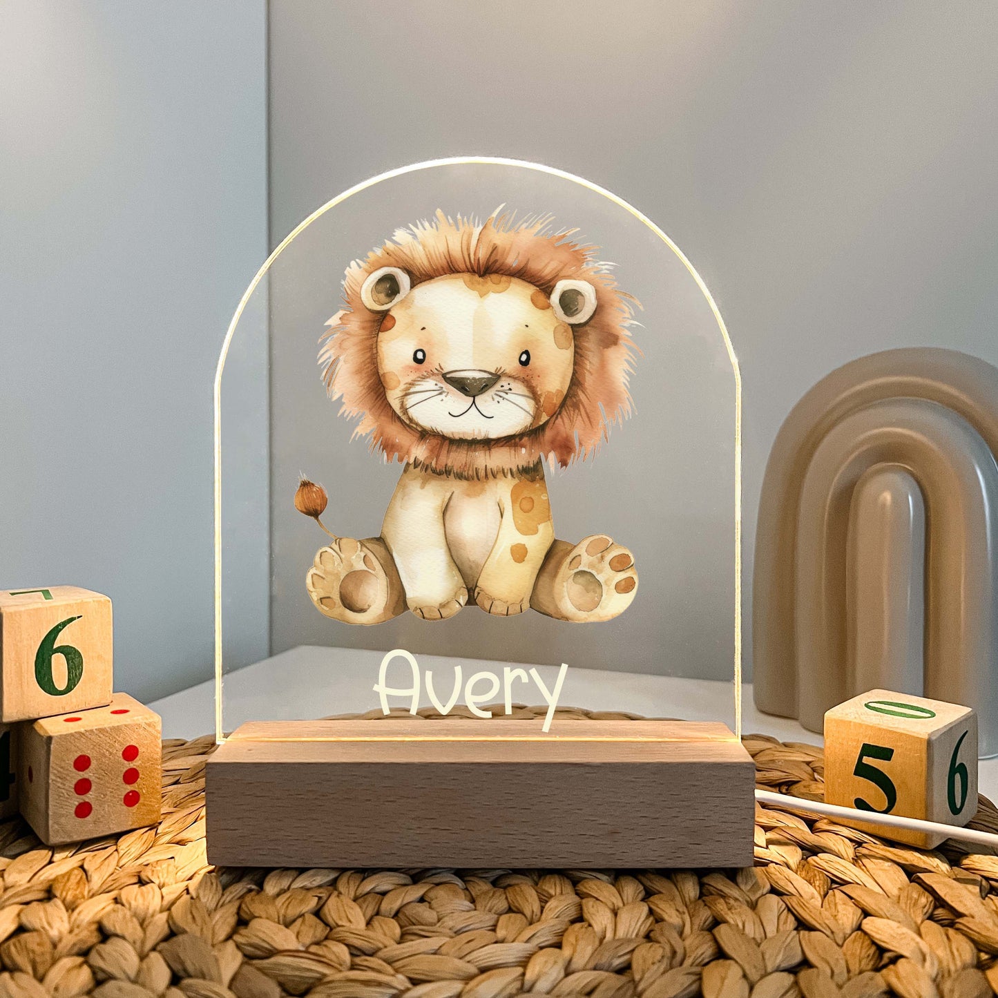 Personalized Custom Cute Lion Night LED Lamp For Kids Room, Baby Gift, Girls Boys Night Light, Bedroom Nursery Decor, Night Light Gift