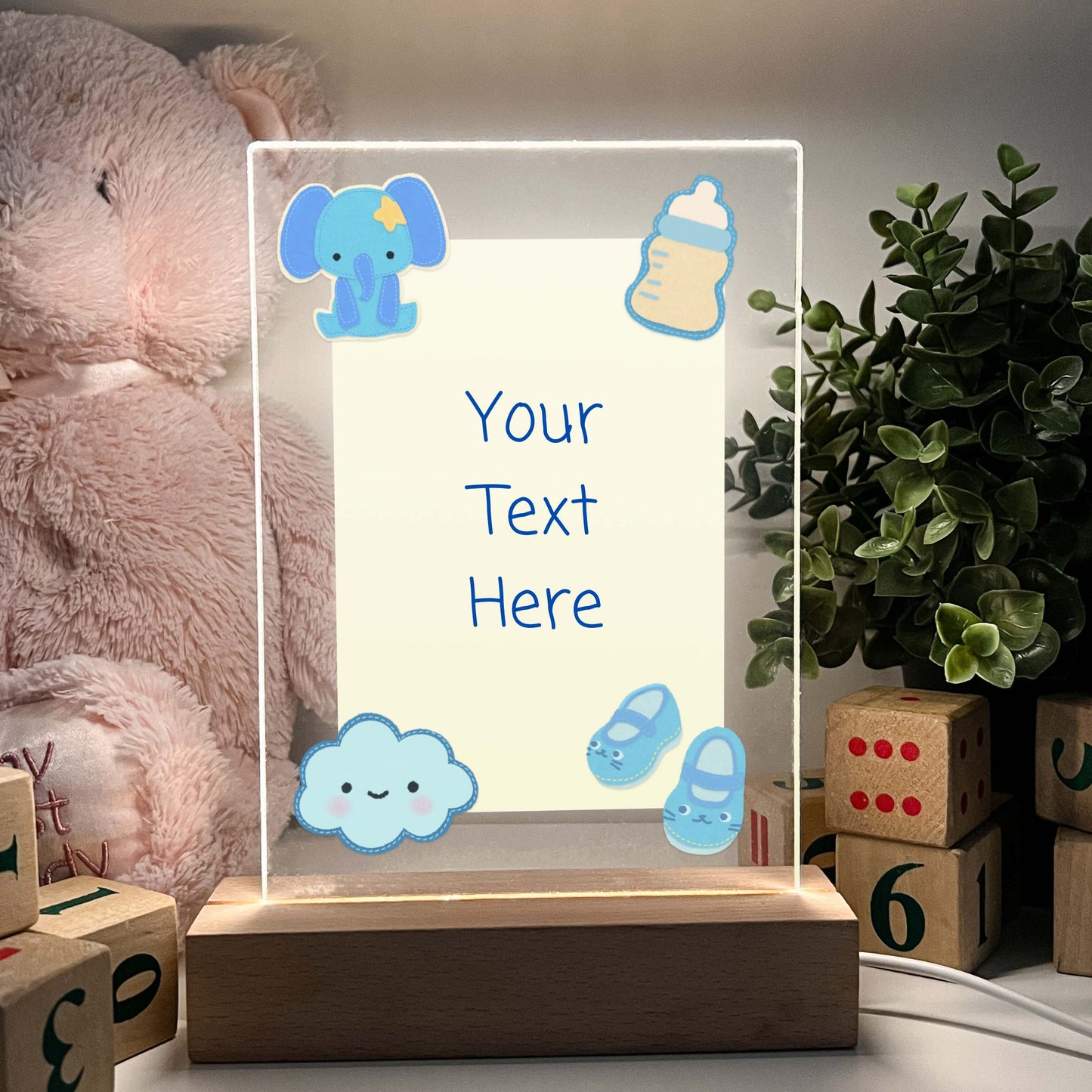 Cute Custom Personalized Name LED Wood Stand Sign Night Light Up Lamp Boys Girls New Baby Birth Stats Name Birthdate Nursery Room Decor Gift