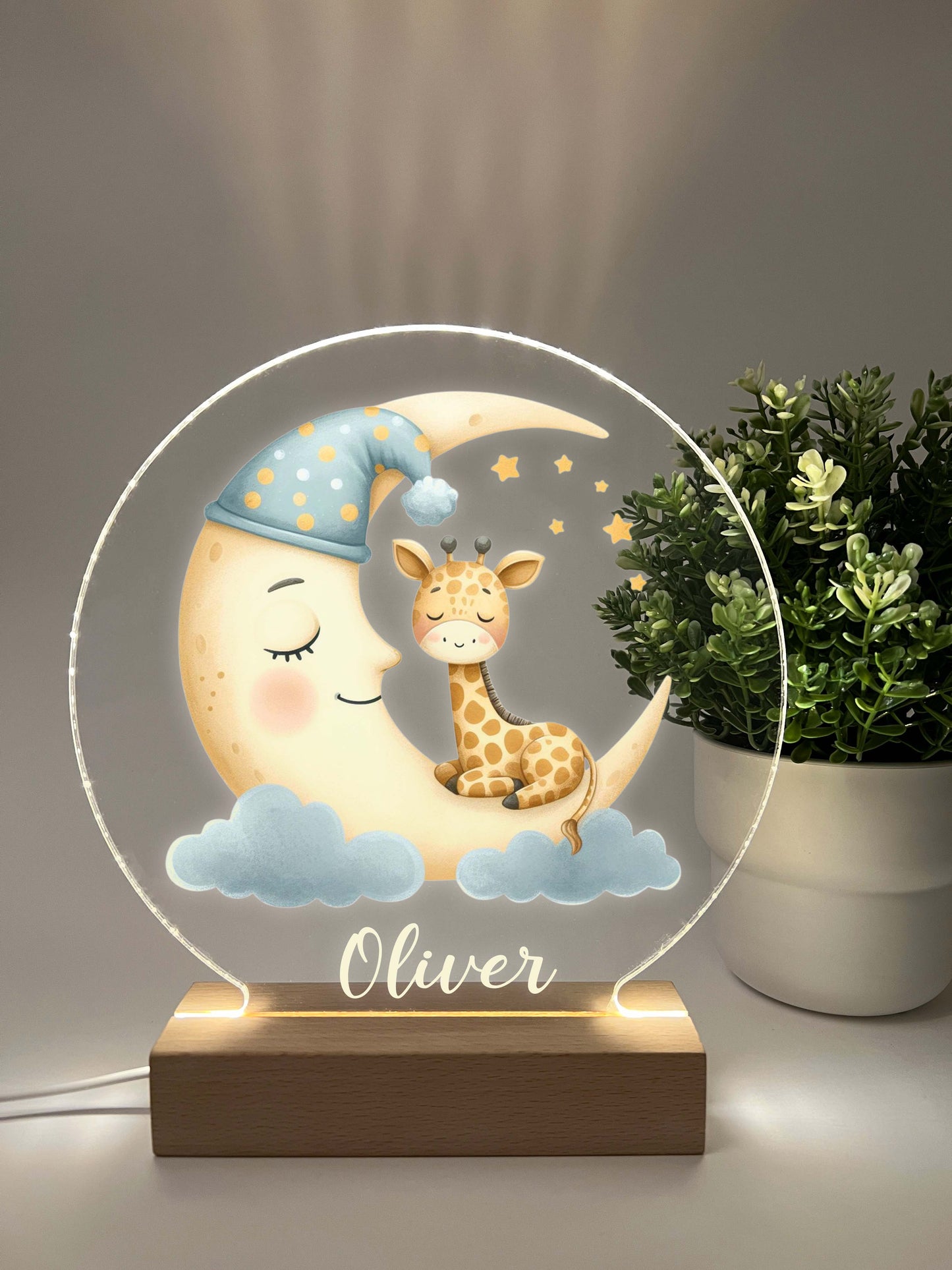 Personalized Cute Baby Giraffe and Moon Night LED Lamp For Kids Room, Cute Baby Gift, Custom Girls Boys Night Light, Nursery Decor, Night Light Gift,