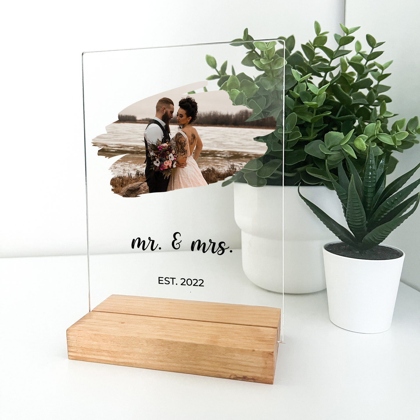 Personalized Custom Photo Couples Collage Wood Base Desk Table Stand