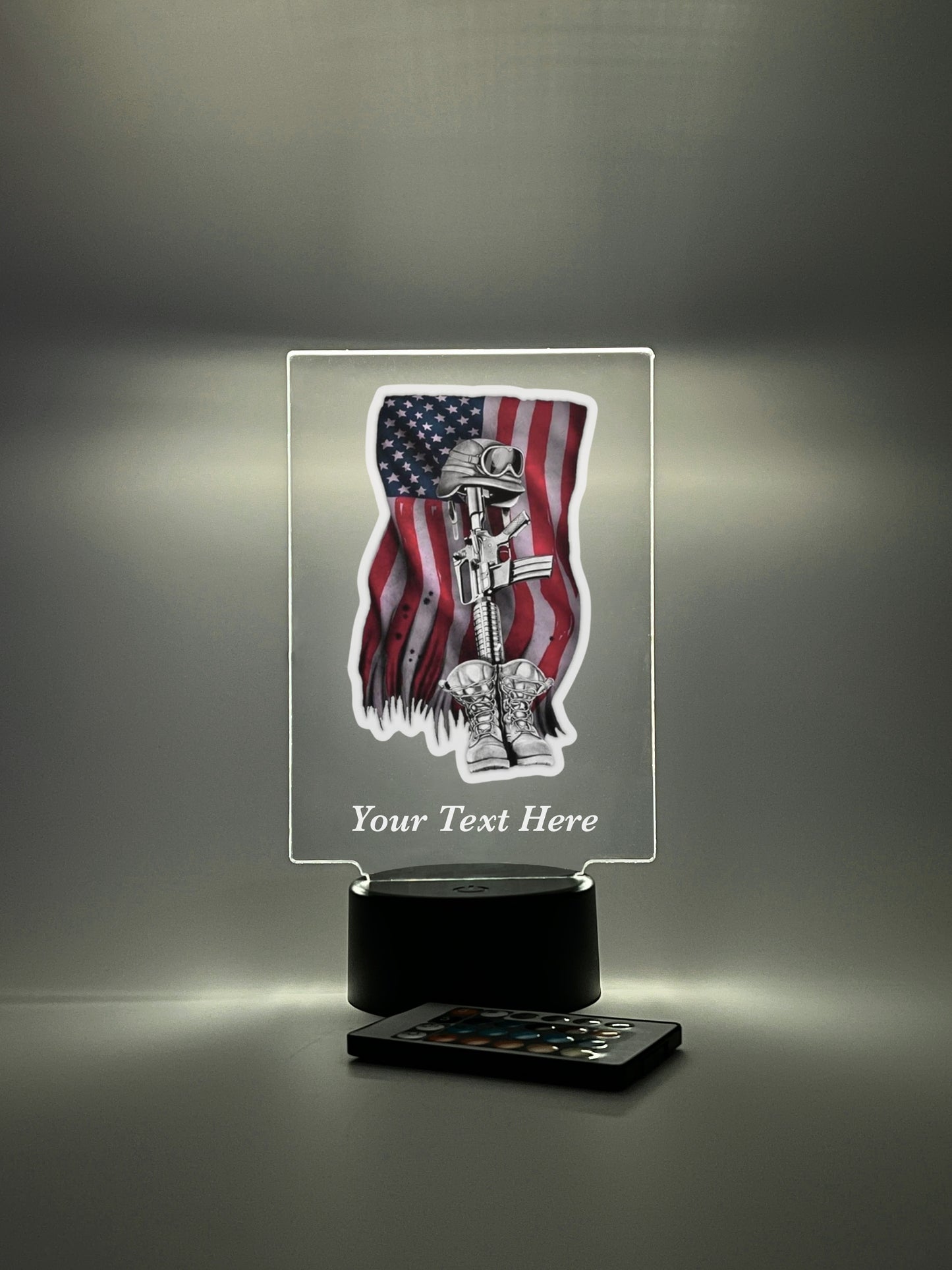Personalized LED Light In Loving Memory Condolence Remembrance Loss, Fallen Soldier, Military, American Flag, Warrior, Heroes, Memorial Gift