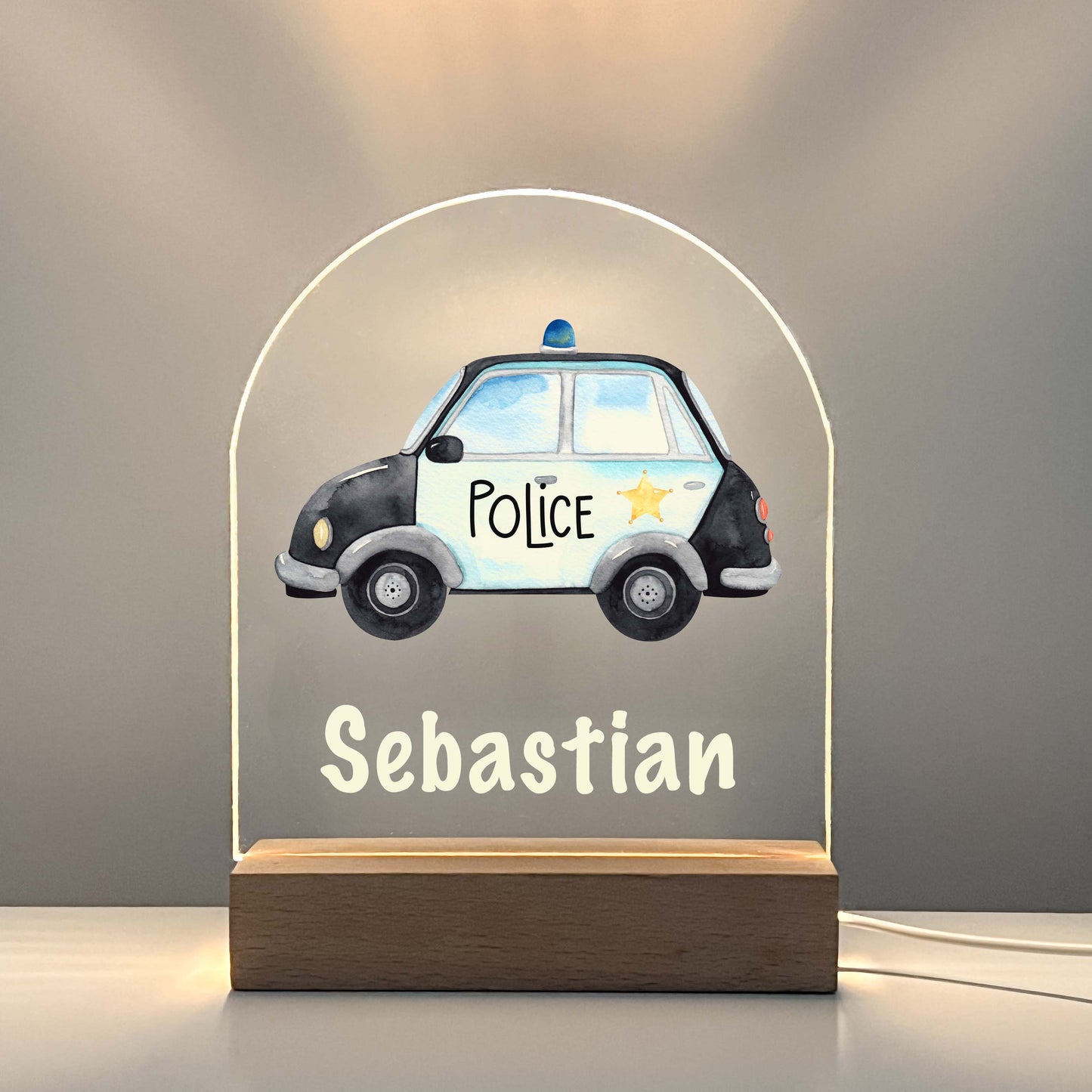 Personalized FREE Custom Police Officer Car Pursuit Vehicle Policeman Night Light Up LED Lamp For Kids Room, Boys Night Light, Bedroom Decor