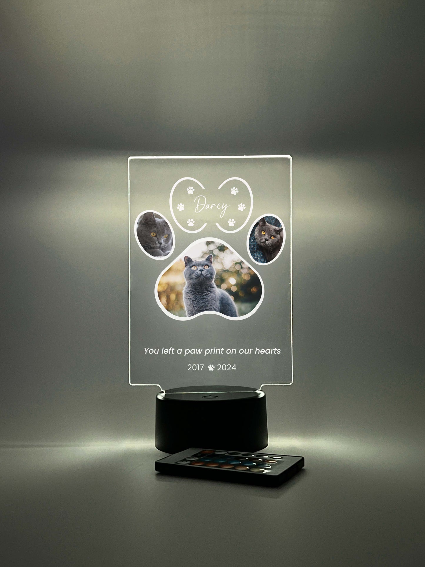 LED Light Up Pet Paw Memorial Plaque, 16 Colors, Pet Memorial Night Light, Personalized Gifts for Pet Loss, Custom Pet Photo, Custom Pet Memorial Gifts