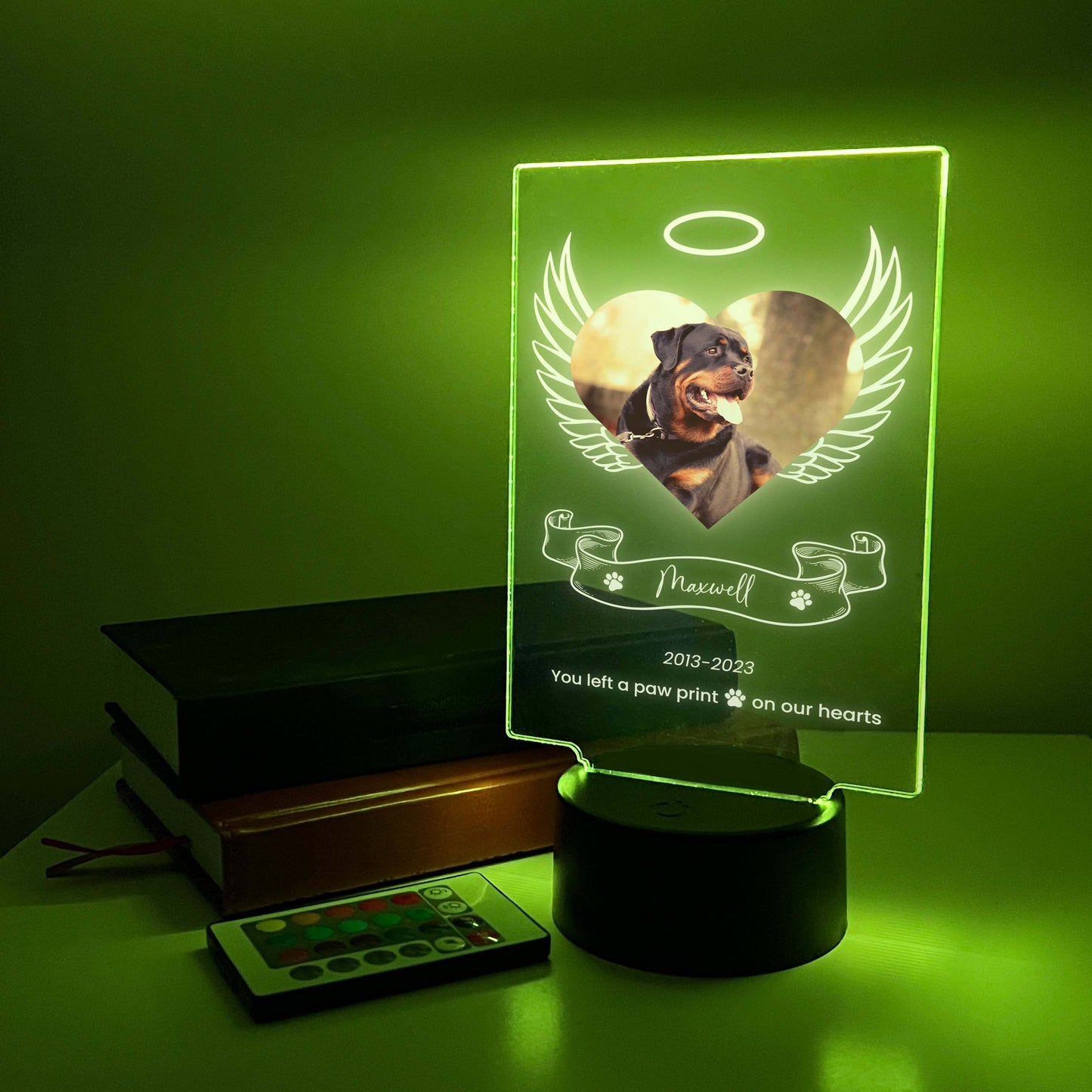 LED Light Up Pet Angel Wings Memorial Plaque, 16 Colors, Pet Memorial Night Light, Personalized Gifts for Pet Loss, Custom Pet Photo, Custom Pet Memorial Gifts
