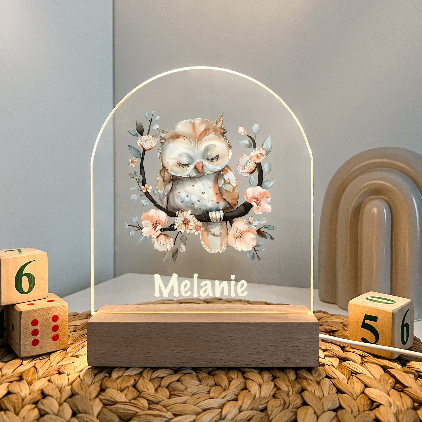Owl LED lamp with Wooden Base, Animal Lamp, Friends Night LED Lamp For Kids Room, Baby Gift, Girls Boys Night Light, Bedroom Decor, Night Light Gift