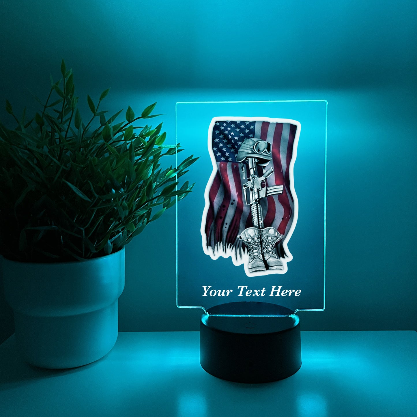 Personalized LED Light In Loving Memory Condolence Remembrance Loss, Fallen Soldier, Military, American Flag, Warrior, Heroes, Memorial Gift