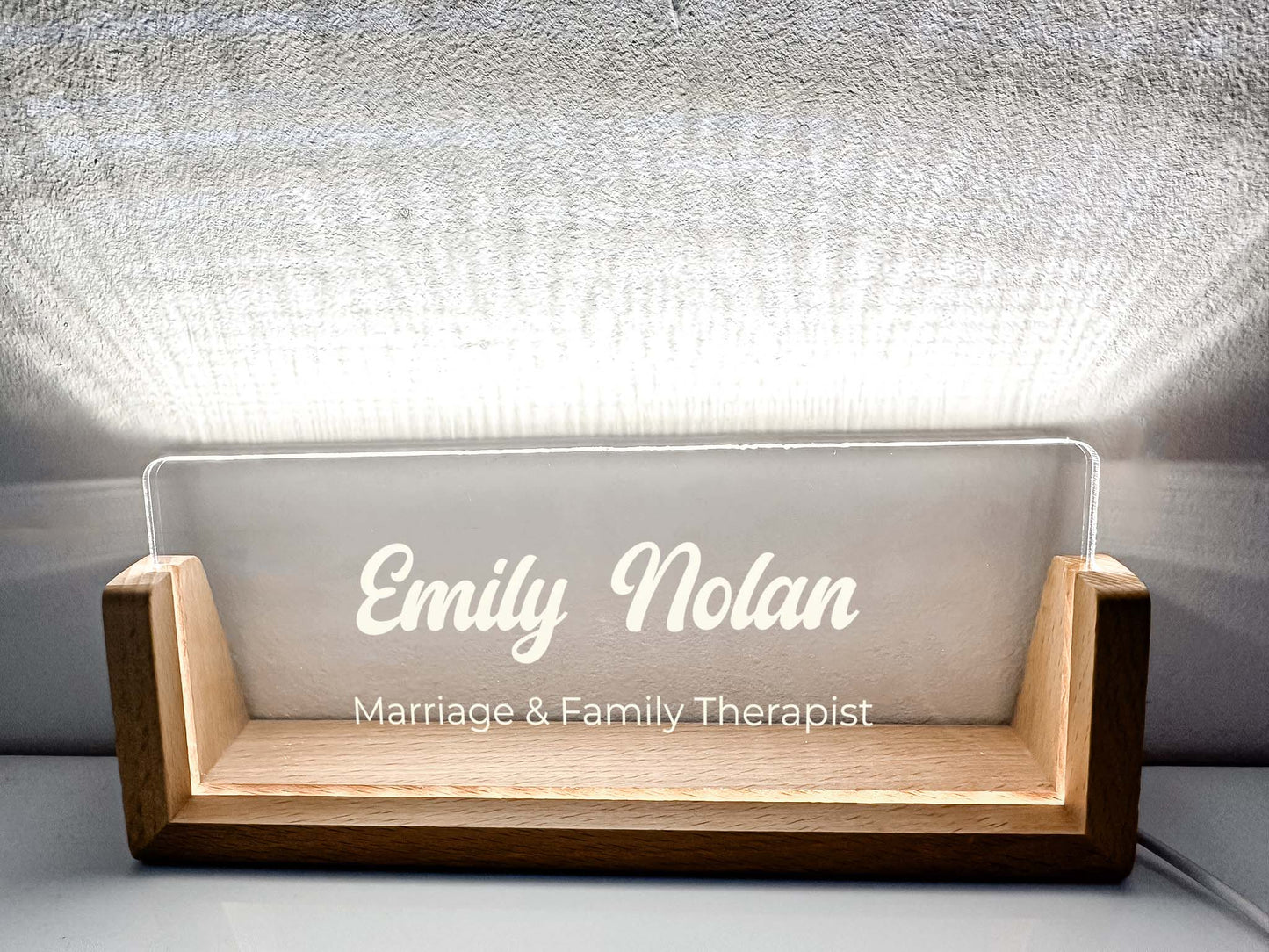 Personalized Desk Name Plate With Wooden Base cursive font, Lighted LED Light Nameplate, Desk Accessories, Office Gifts for Boss Coworkers, New Job Gifts