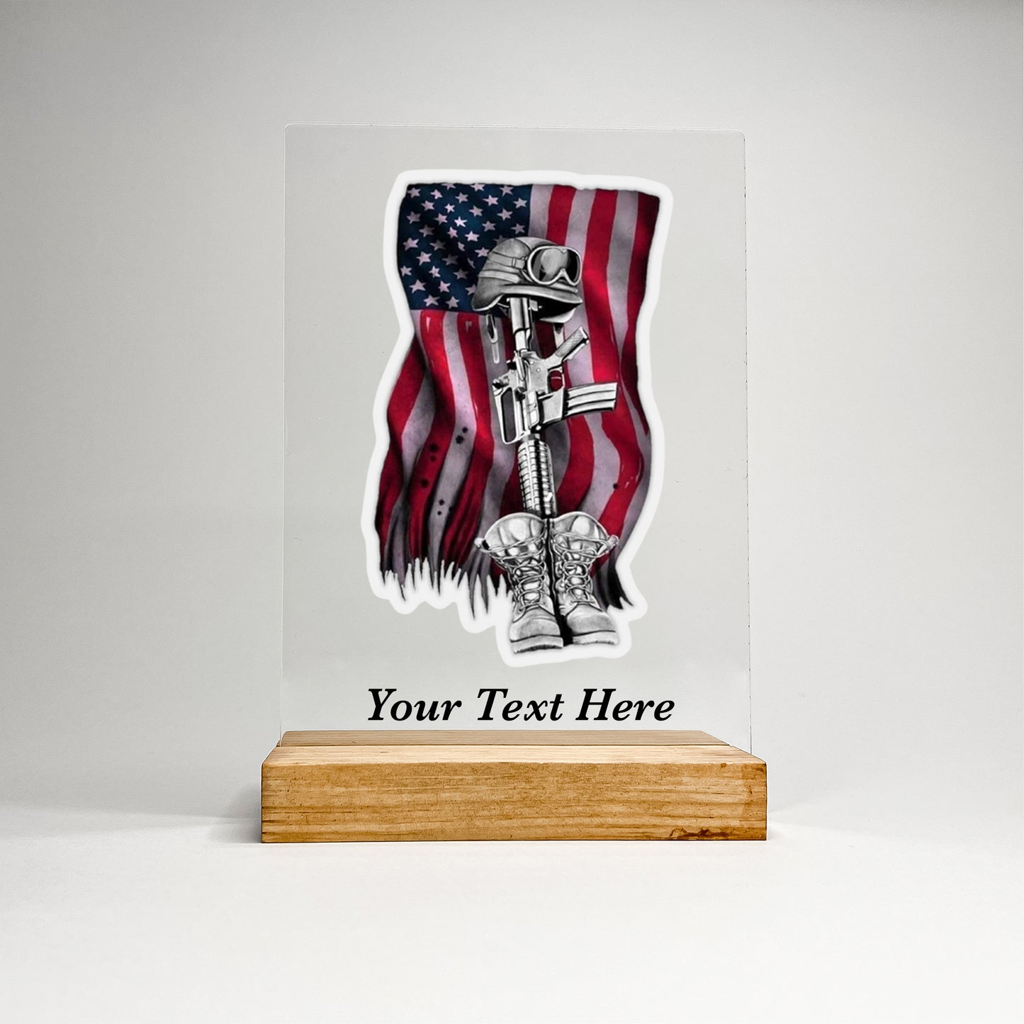 In Loving Memory Fallen Soldier stand with Wooden Base, Condolence Remembrance Loss, Fallen Soldier, Military, American Flag, Warrior, Heroes, Memorial Gift