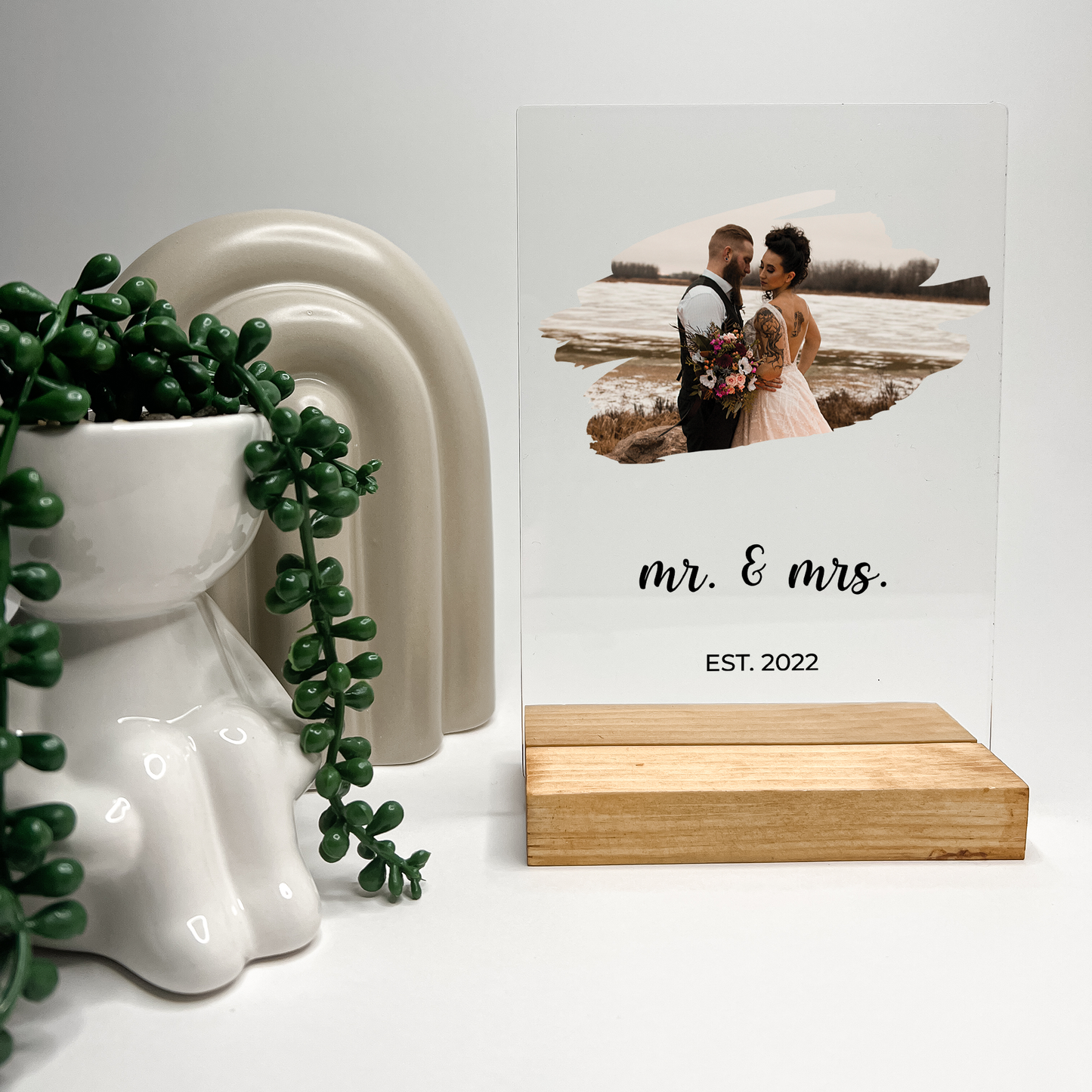 Personalized Custom Photo Couples Collage Wood Base Desk Table Stand