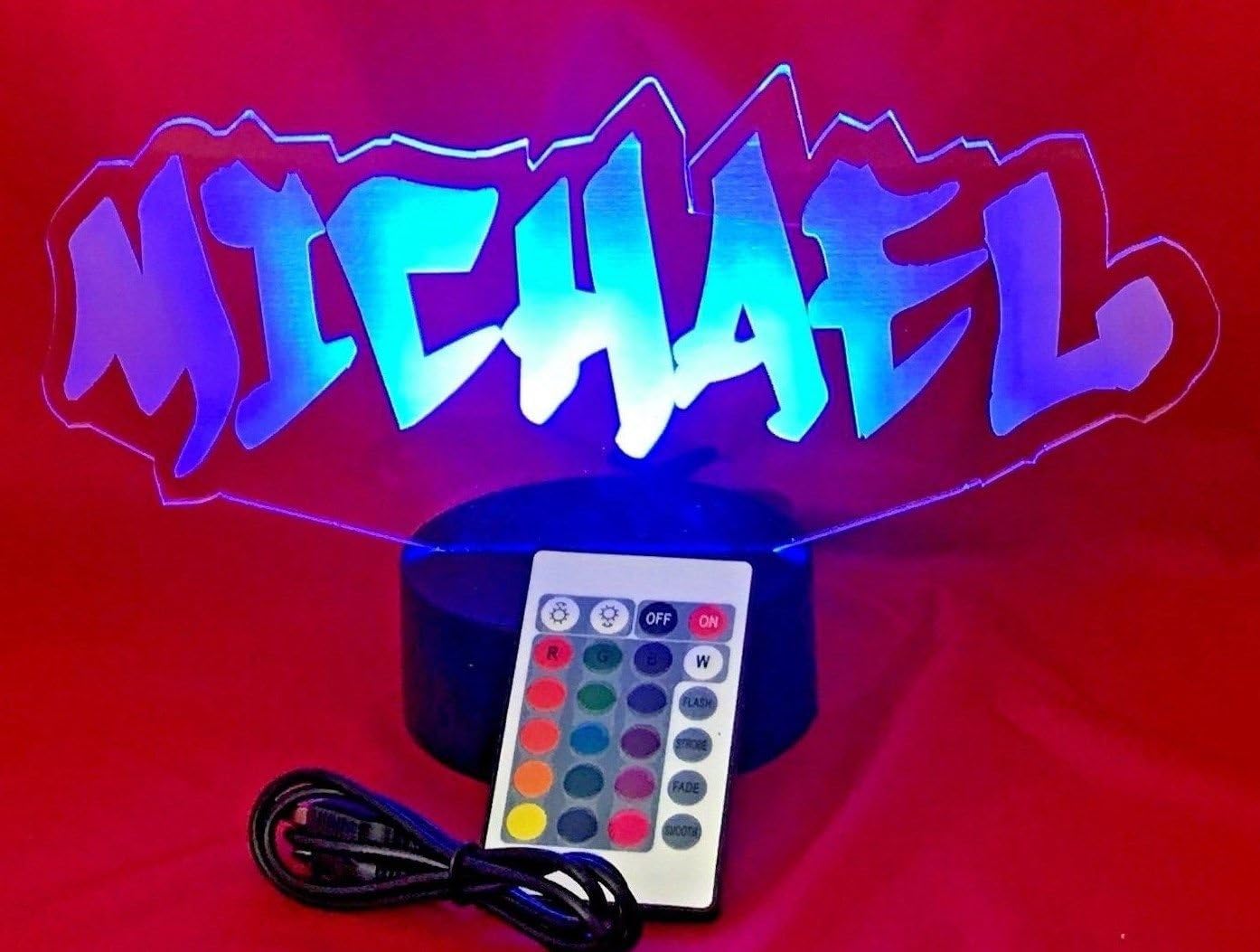 Name Light Up Lamp Any Name Shape Lamp LED Personalized Create Your Own Name in Graffiti Table Lamp LED - It's Wow, with Remote 16 Color Options, Dimmer, Free Engraving, Great Gift