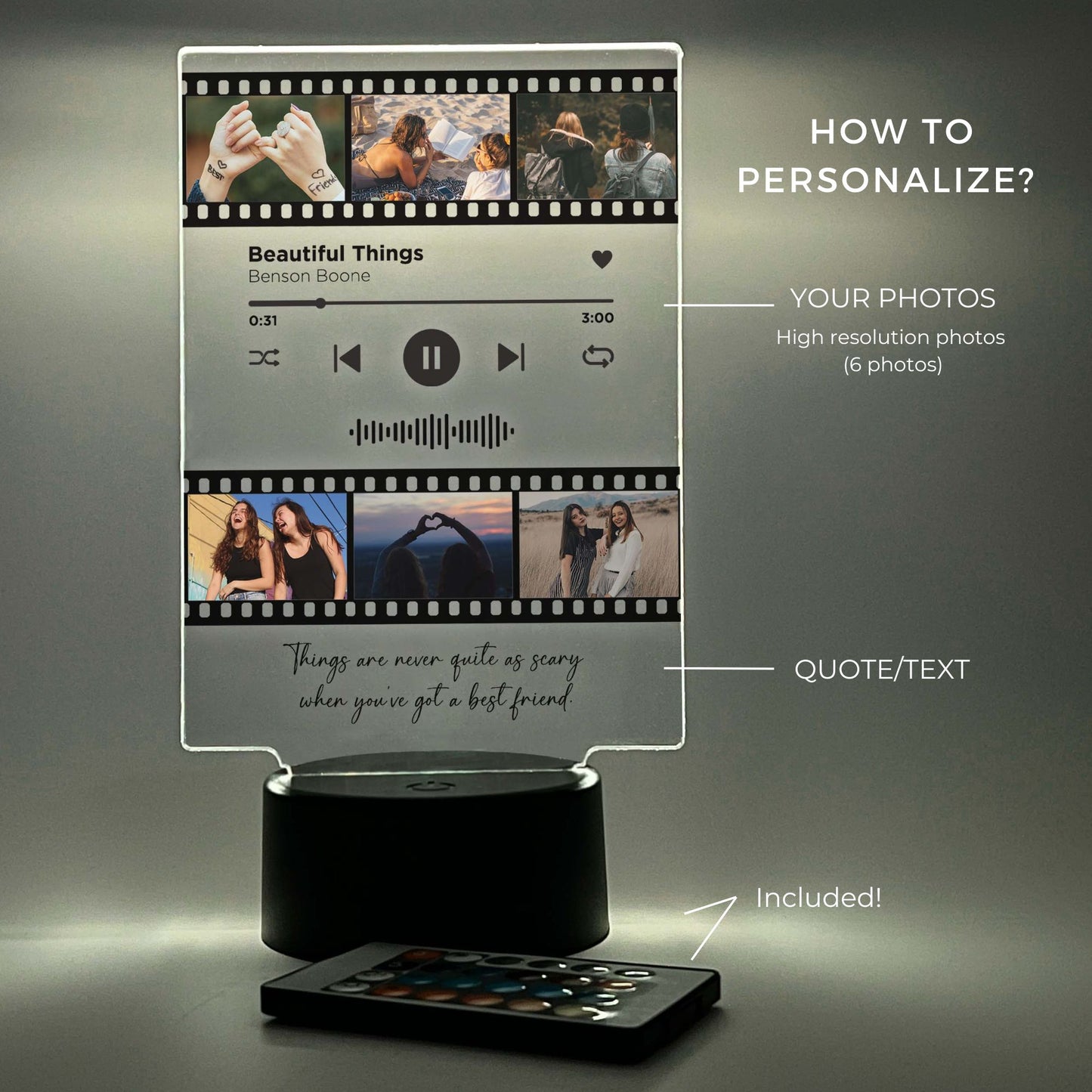 Personalized Song Movie Film Night Light with Photo 16 Colors, Besties Photo Gifts, Photo Keepsake, Photo Gifts, Personalized Gift for BFF Birthday