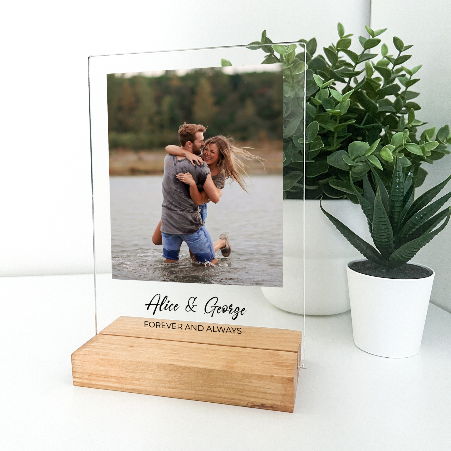 Personalized Custom Photo Couples Collage Wood Base Desk Table Stand