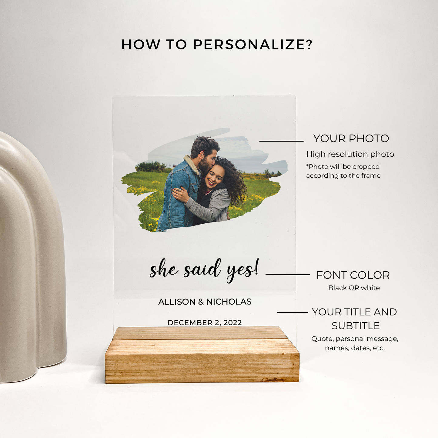 Personalized Custom Photo Couples Collage Wood Base Desk Table Stand