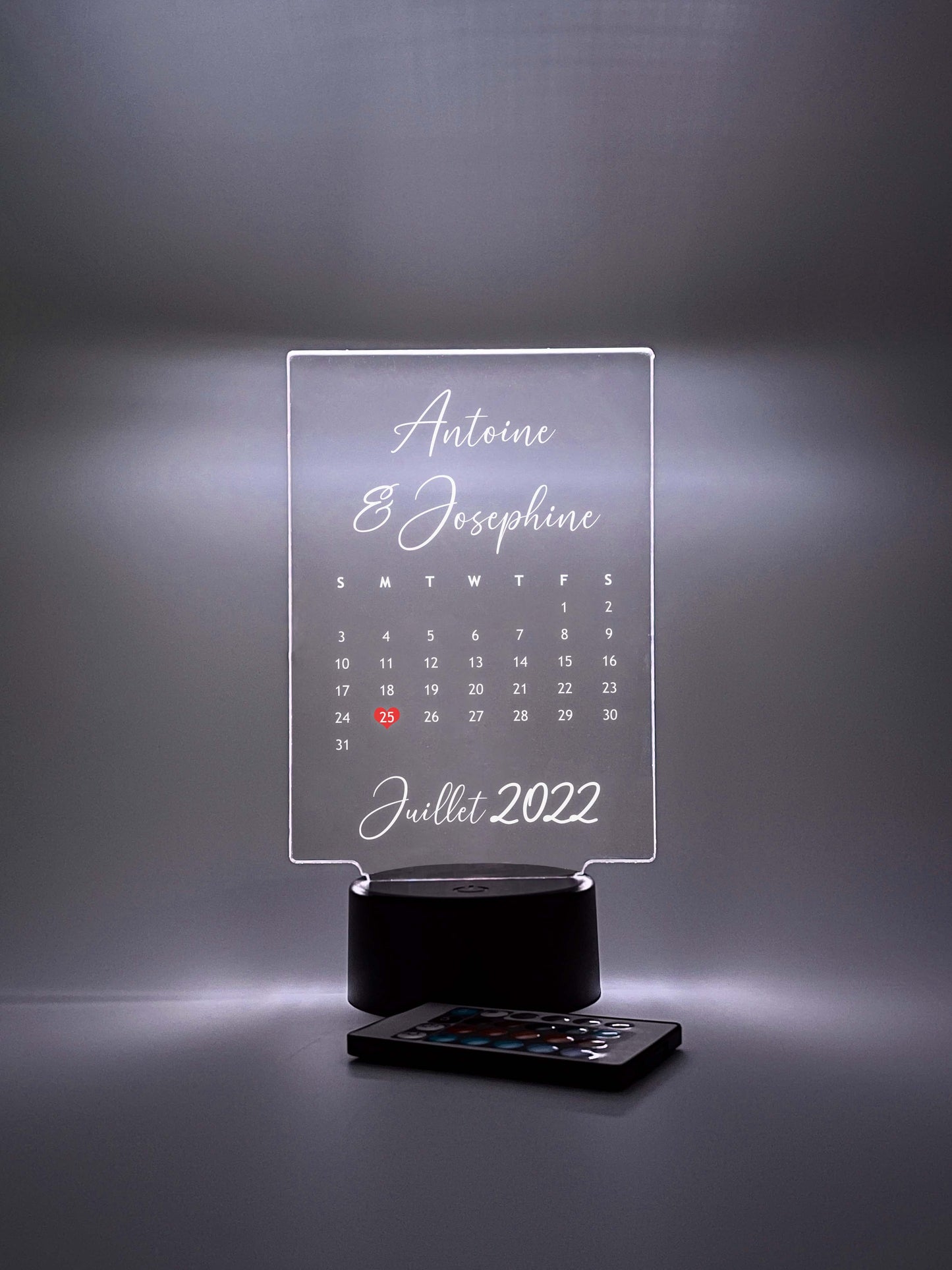 Personalized Anniversary Calendar Night Light LED Light Stand, 16 Colors, Wedding Couples | Date, Month |Memories |Gifts