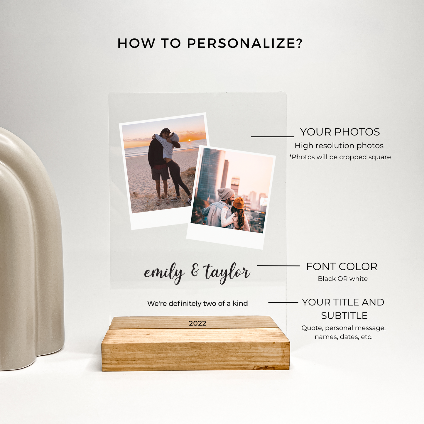 Personalized Custom Photo Collage Wood Base Desk Table Stand