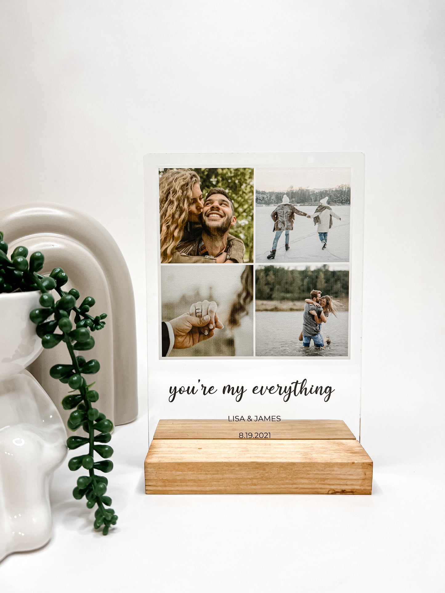 Personalized Custom Photo Collage Wood Base Desk Table Stand