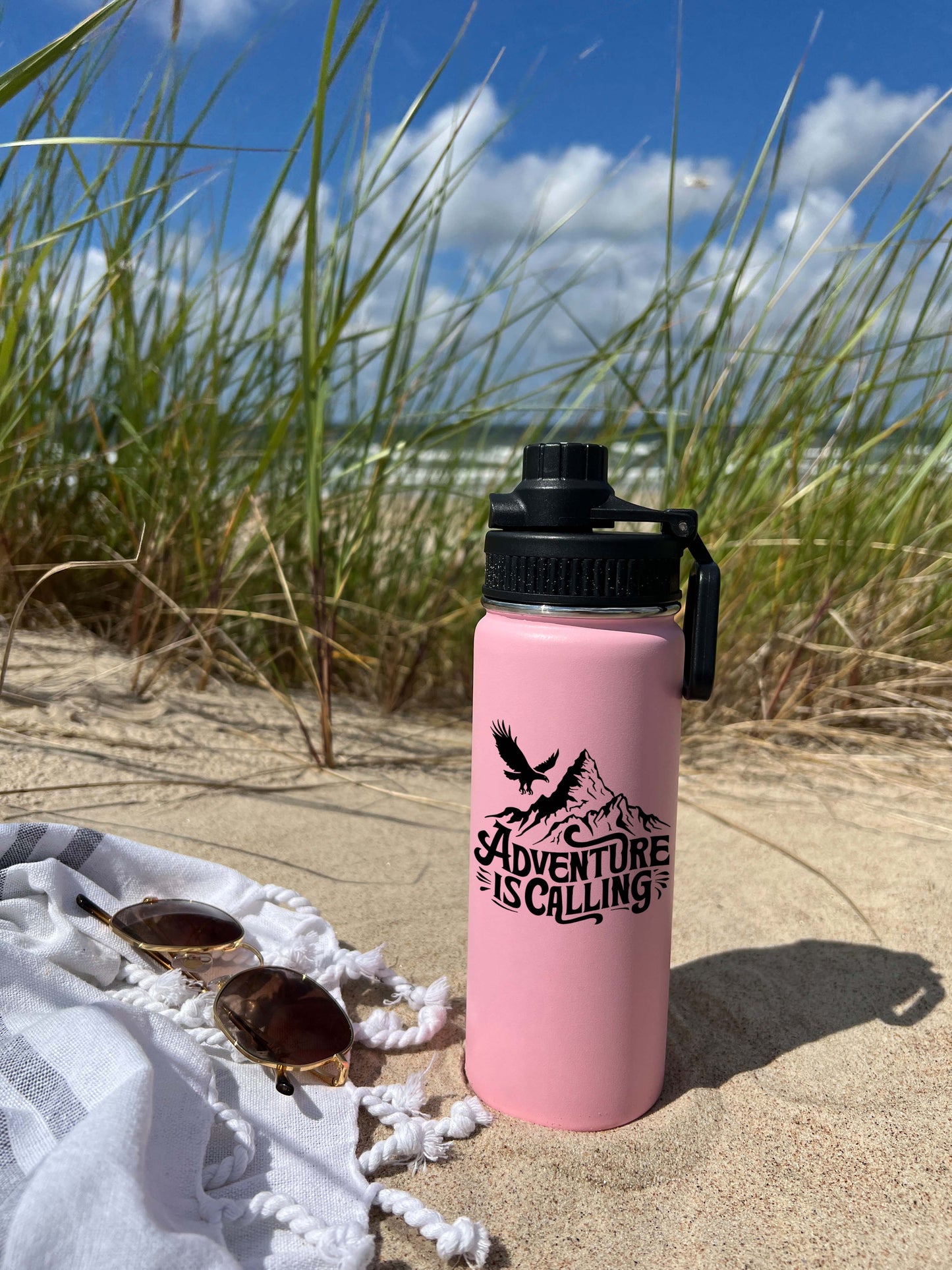 Adventure is Calling Sports Water Bottle 18/32 oz, Traveling, Stainless Steel Insulated Flasks, Custom Water Bottle, Name Bottle, Keeps Cold 24 Hrs