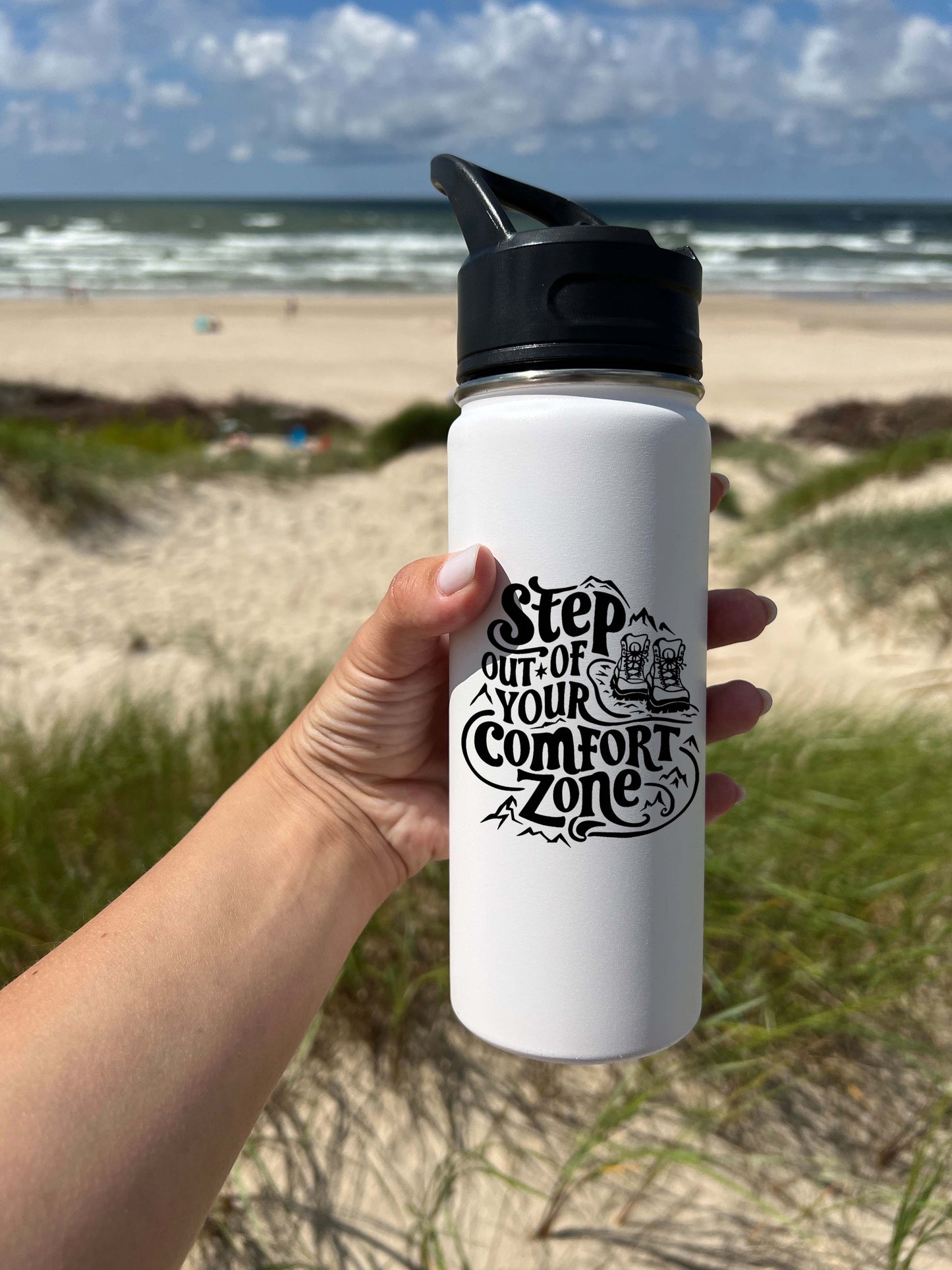 Out of Comfort Zone Sports Water Bottle 18/32 oz, Traveling, Stainless Steel Insulated Flasks, Custom Water Bottle, Name Bottle, Keeps Cold 24 Hrs