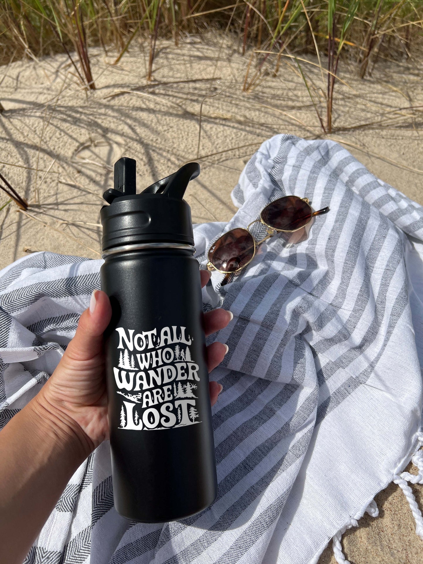 Not Lost just Wandering Sports Water Bottle 18/32 oz, Traveling, Stainless Steel Insulated Flasks, Custom Water Bottle, Name Bottle, Keeps Cold 24 Hrs