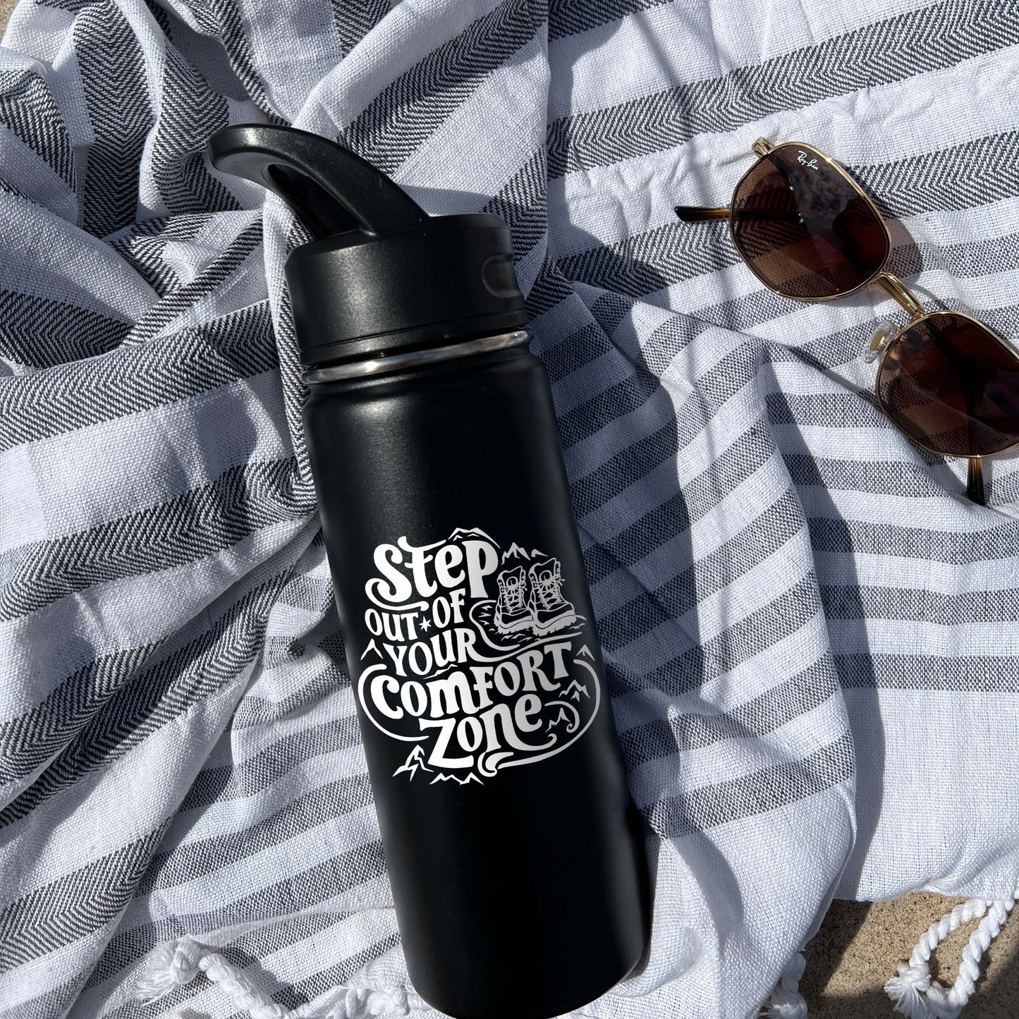 Out of Comfort Zone Sports Water Bottle 18/32 oz, Traveling, Stainless Steel Insulated Flasks, Custom Water Bottle, Name Bottle, Keeps Cold 24 Hrs