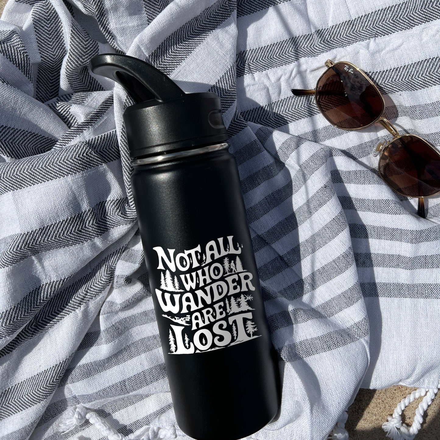Not Lost just Wandering Sports Water Bottle 18/32 oz, Traveling, Stainless Steel Insulated Flasks, Custom Water Bottle, Name Bottle, Keeps Cold 24 Hrs