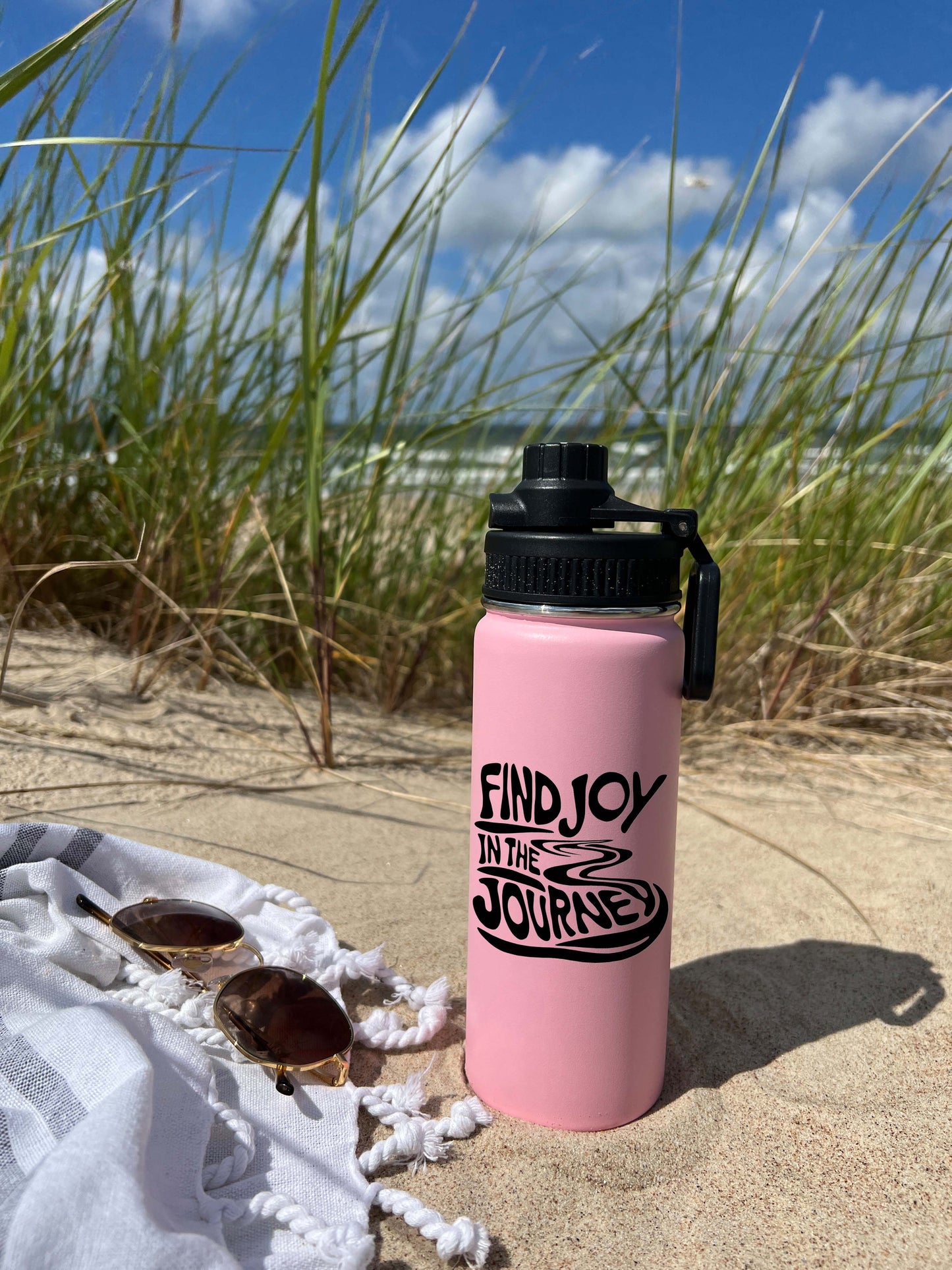 Find Joy in the Journey Sports Water Bottle 18/32 oz, Traveling, Stainless Steel Insulated Flasks, Custom Water Bottle, Name Bottle, Keeps Cold 24 Hrs