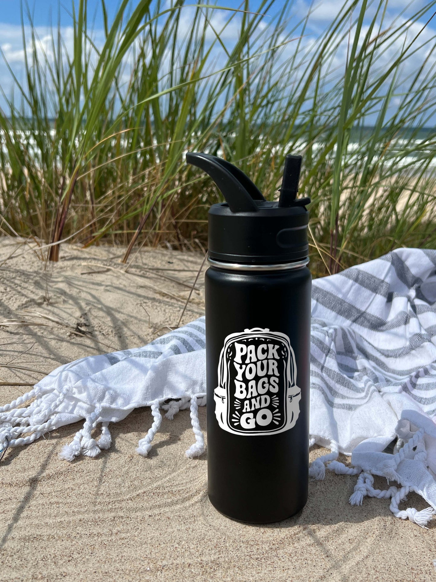 Backpack Traveling Sports Water Bottle 18/32 oz, Stainless Steel Insulated Flasks, Custom Water Bottle, Name Bottle, Keeps Cold 24 Hrs