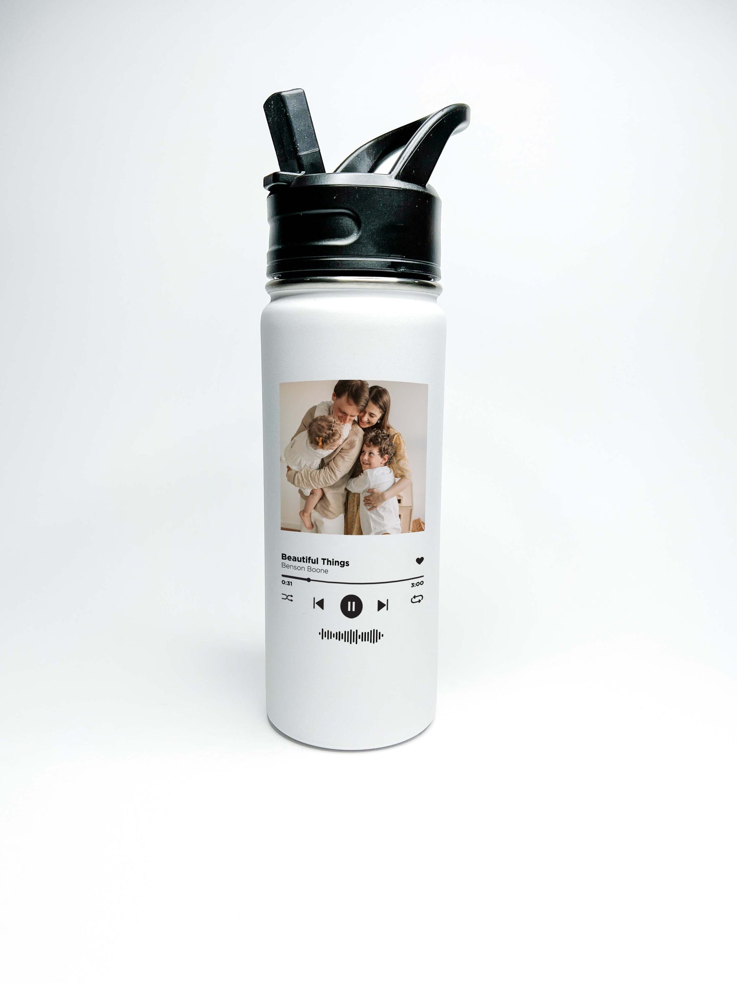 Spotify and Custom Photo Sports Water Bottle 18/32 oz Stainless Steel Insulated Flasks, Custom Water Bottle, Name Bottle, Keeps Cold 24 Hrs