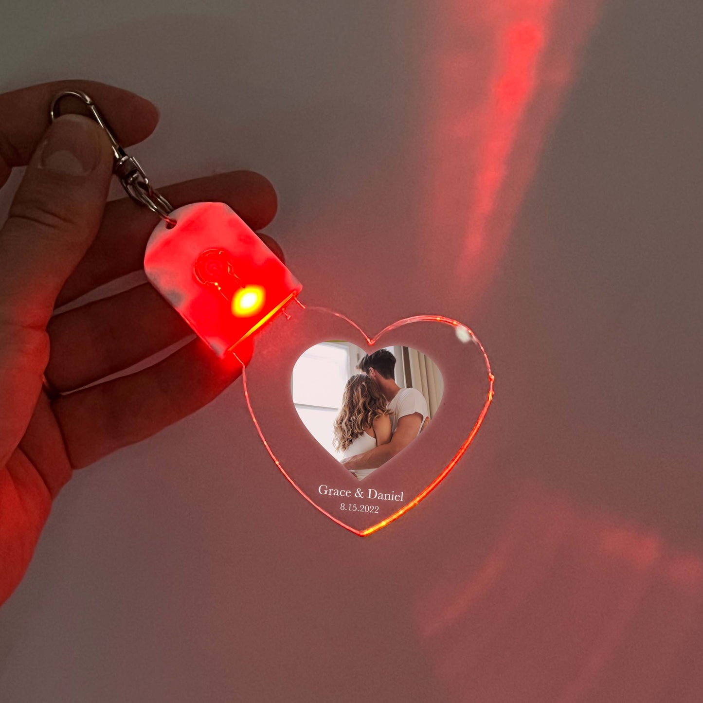 LED Light Up Keychains Personalized With Your Photo & Text Custom Made 7 Color Options Rechargeable Couples Family Key Chain Gift, It’s WOW!